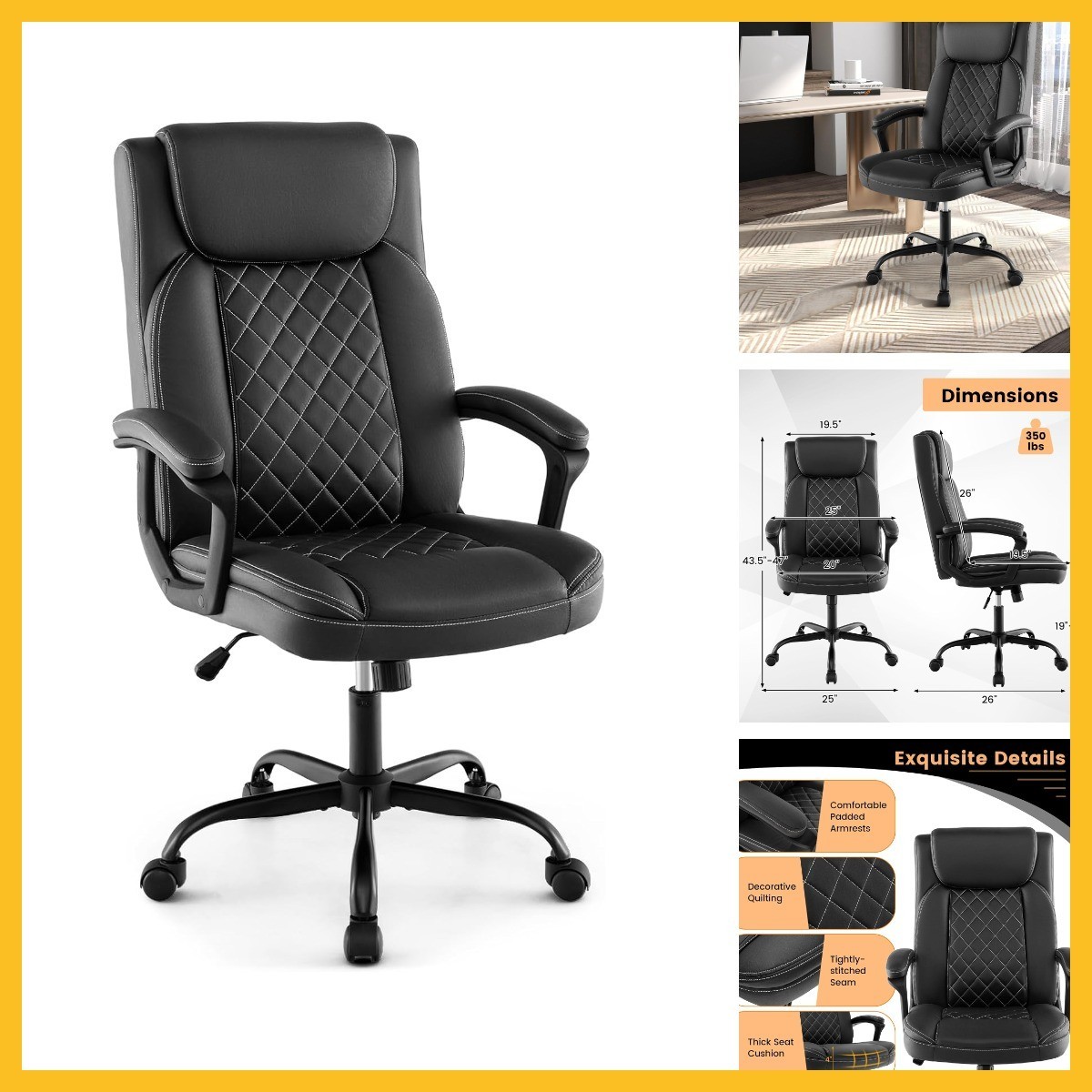 Giantex Executive Office Chair, Leather Like Desk Chair with Thick Headrest Cush