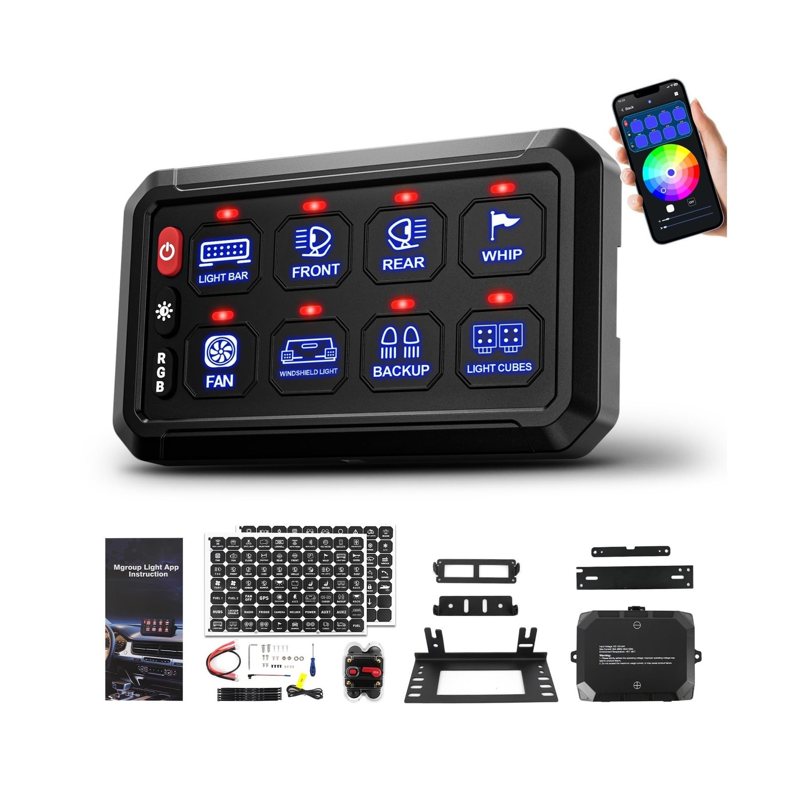 SUPAREE 8 Gang Bluetooth RGB Switch Panel,Toggle Momentary Flash Strobe Memor...