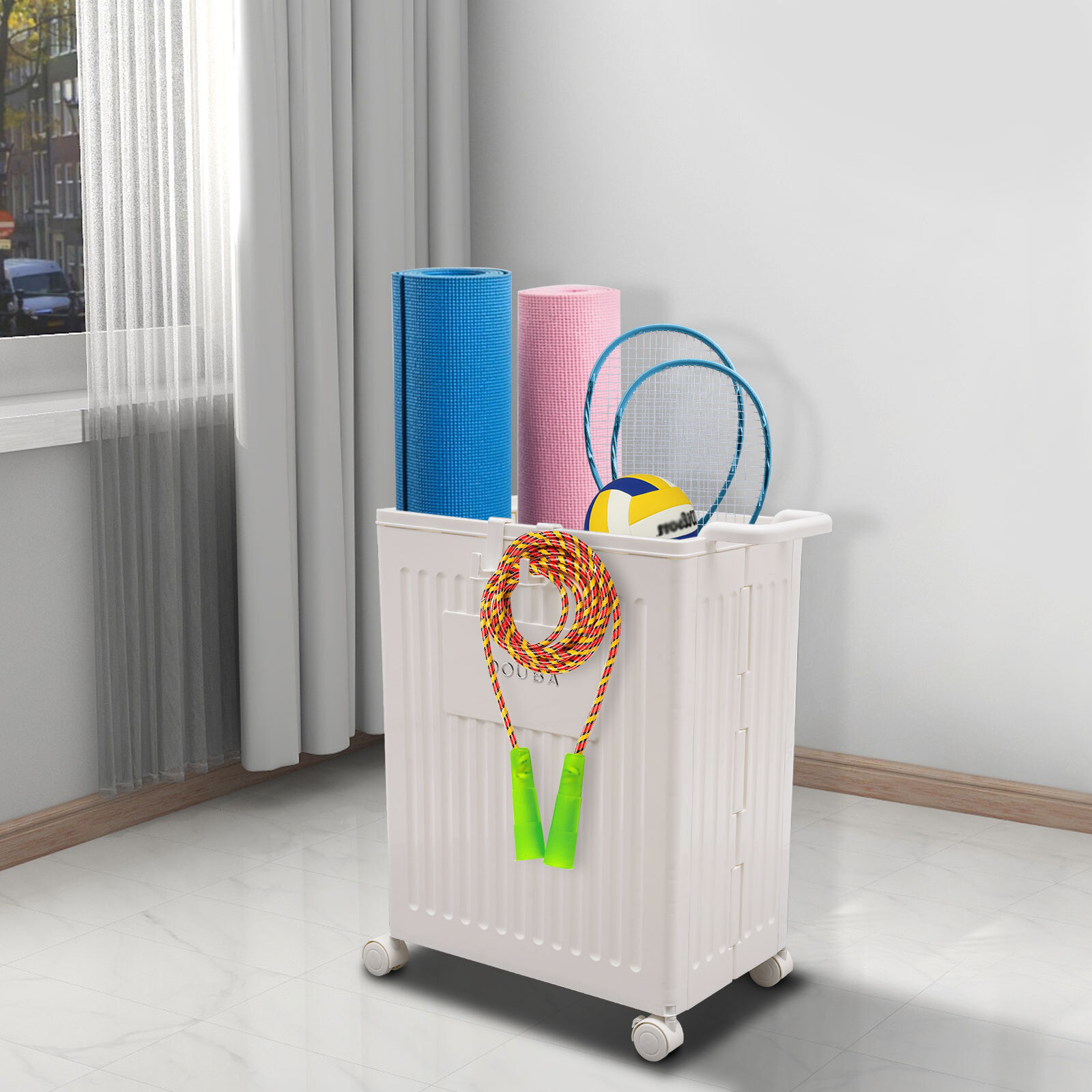PP Removable Storage Cabinet with Wheels Foldable Storage Box White 39*25*52.5cm