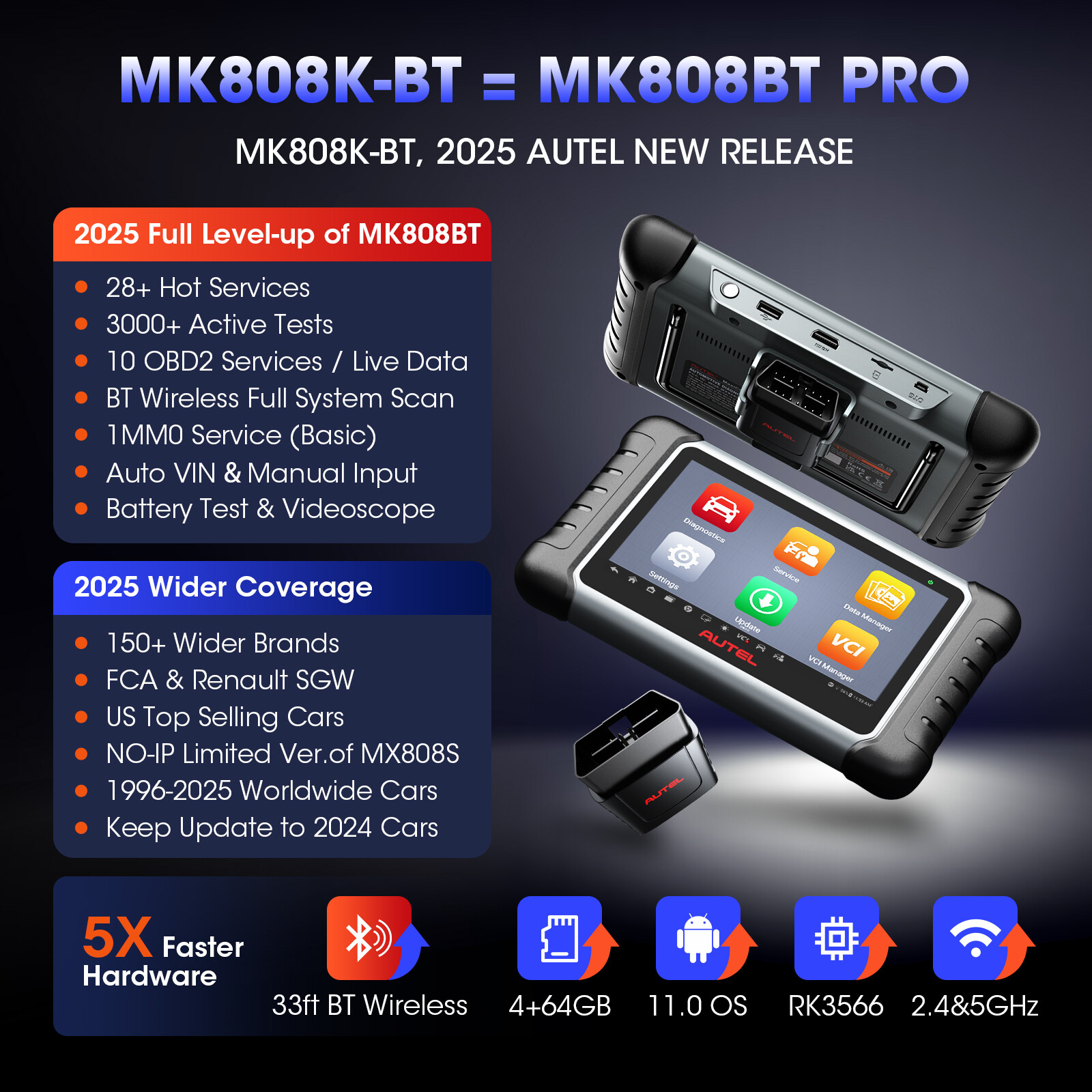 2025 Autel MaxiCOM MK808K-BT Scanner Full Bidirectional Tool Same as MK808BT Pro