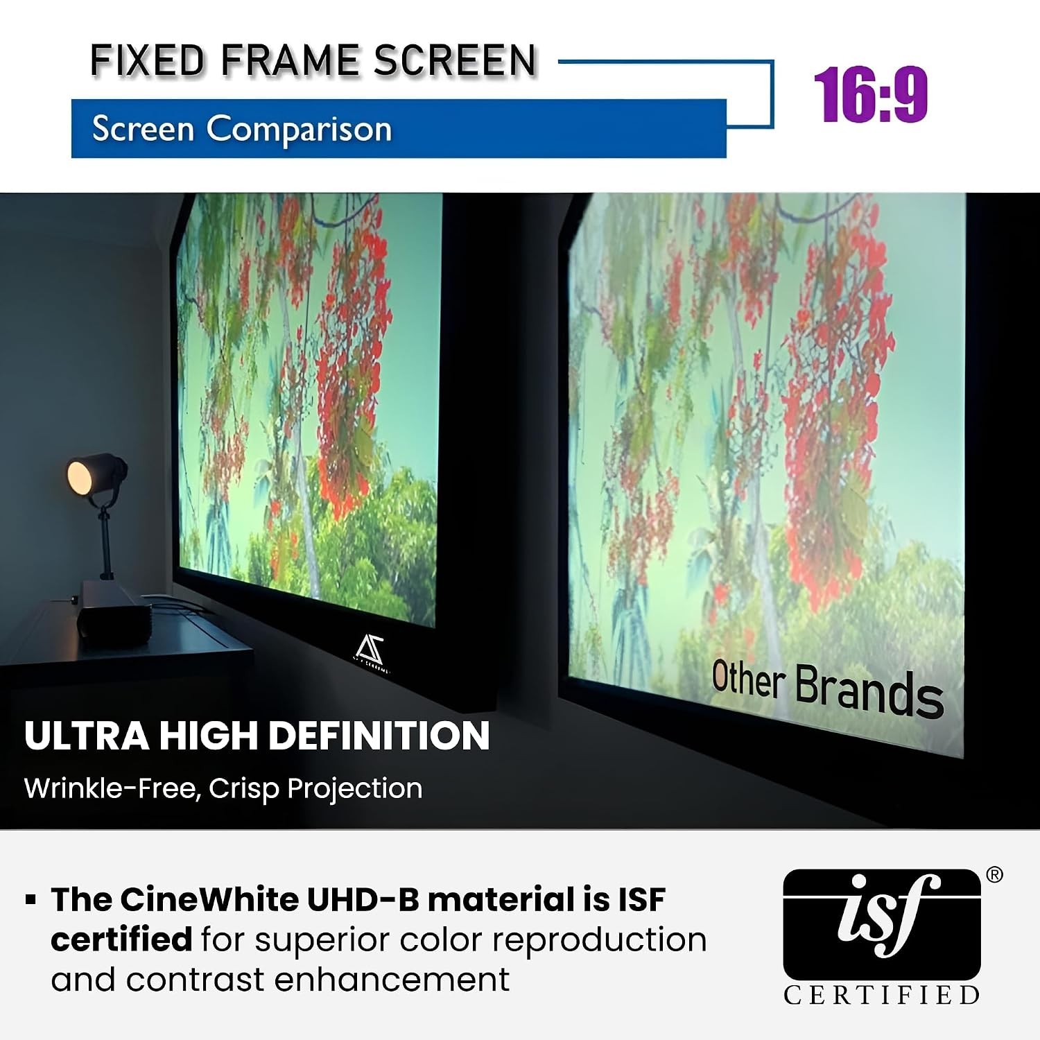 120-Inch 16:9 Fixed Frame CINEWHITE Wall Mount Projector Screen 120-Inch
