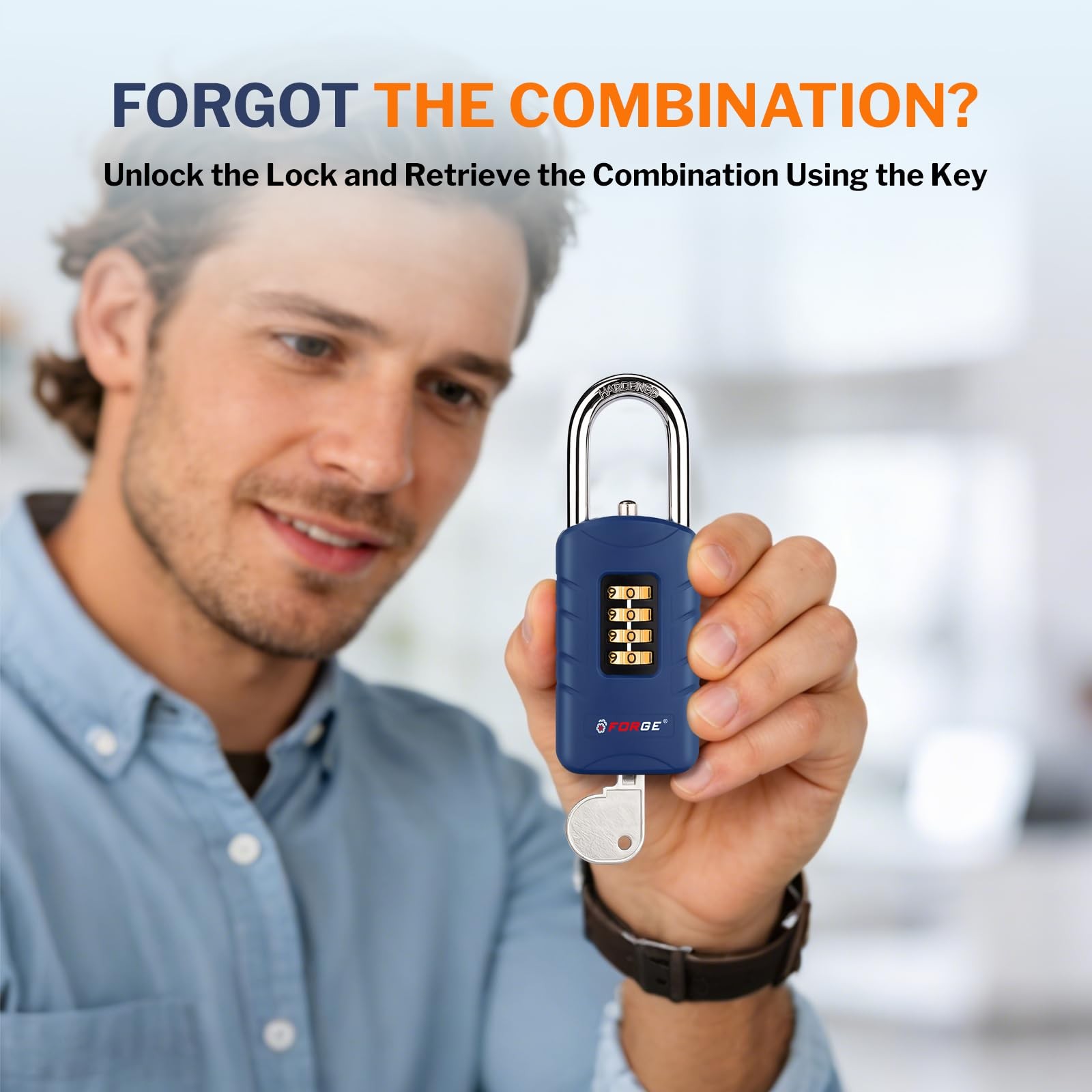 Forge 4-Digit Combination Padlock with Backup Keys, Recover Forgotten Code, W...