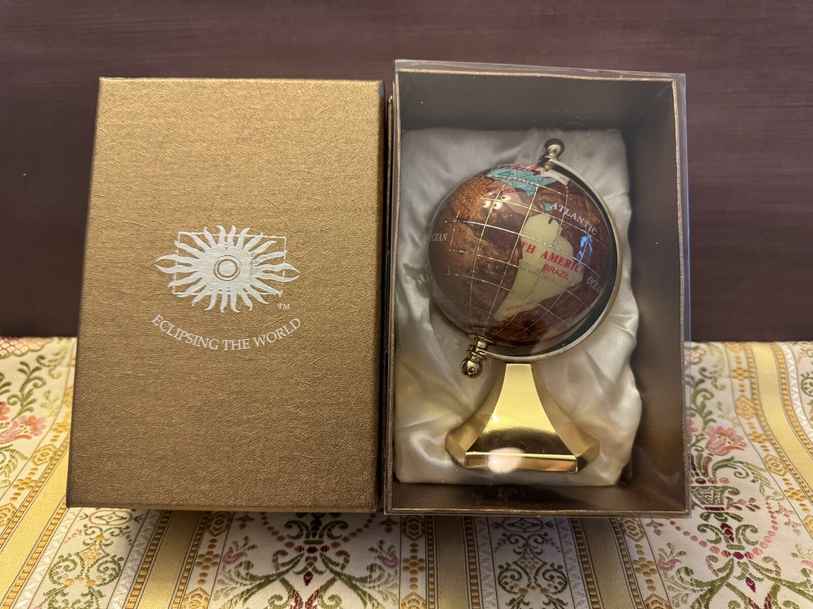 Eclipsing the World Gemstone Globe w/Box Brown Orange Earth