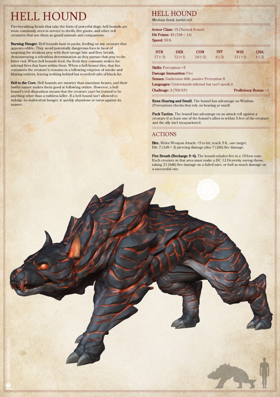 Hellhound - Devil Dog Infernal Monster - Yasashii - Dungeons and Dragons 32mm