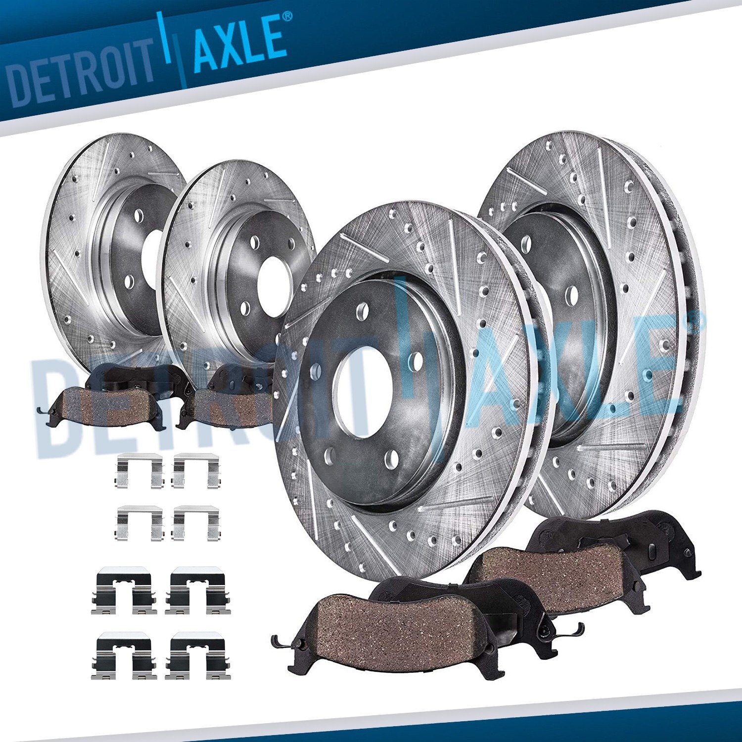 Front Rear Drilled Slotted Rotors Ceramic Brake Pad for 2014 2015 2016 Kia Soul