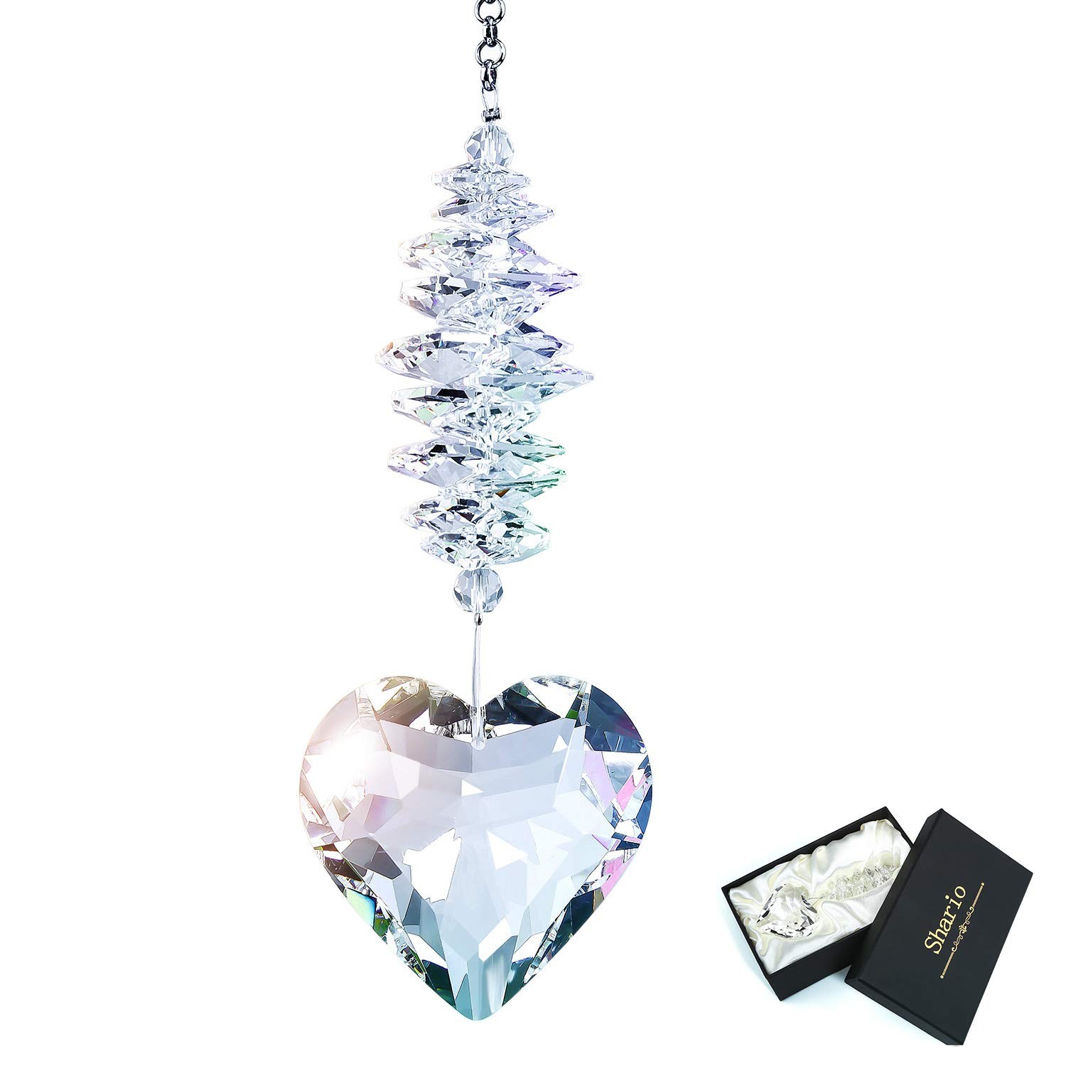 45mm Clear Glass Heart Crystal Ball Prism Pendant, Suncatcher for Windows, Ou...