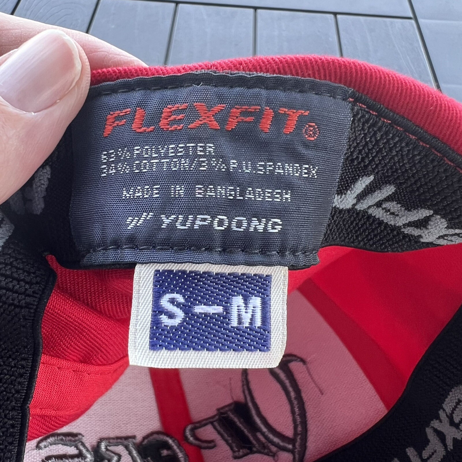 Vipers Script in Gray on Red Hat Cap Yupoong S-M Flex Fit EUC
