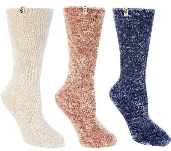 UGG 1123776 Rib Knit Slouchy Crew Socks, Pack of 3 CREAM, DAWN PATROL , DART $45