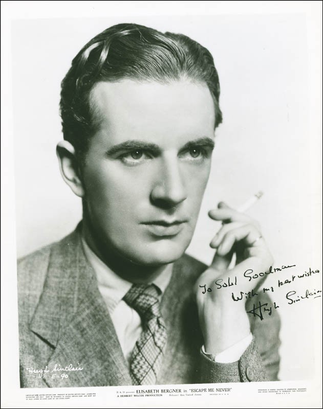 HUGH SINCLAIR - INSCRIBED PHOTOGRAPH SIGNED CIRCA 1935