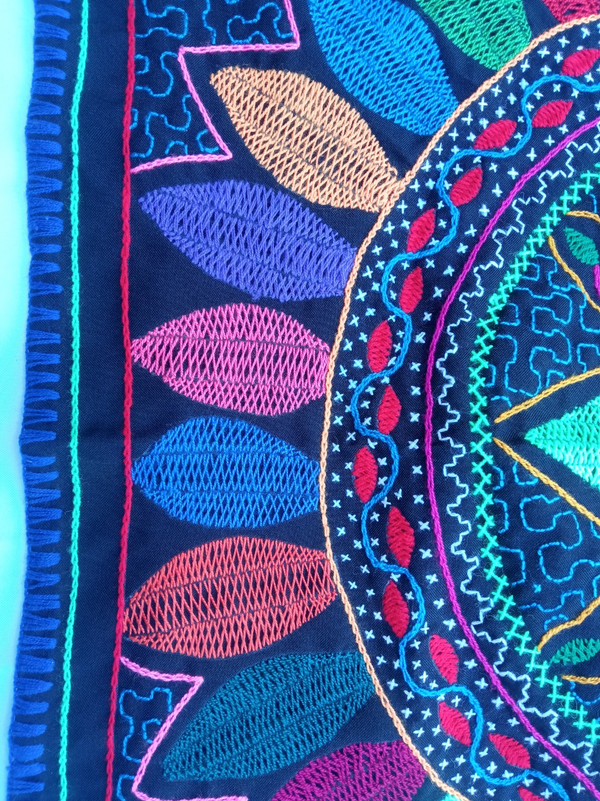 Shipibo Native Hand Embroidery healing textile 28" X 28"