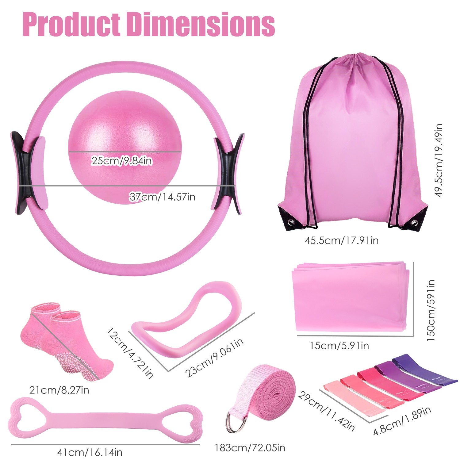 14Pcs Pilates Ring Essentials Kit Yoga Strap For Women & Yoga Ball Arm Stretcher