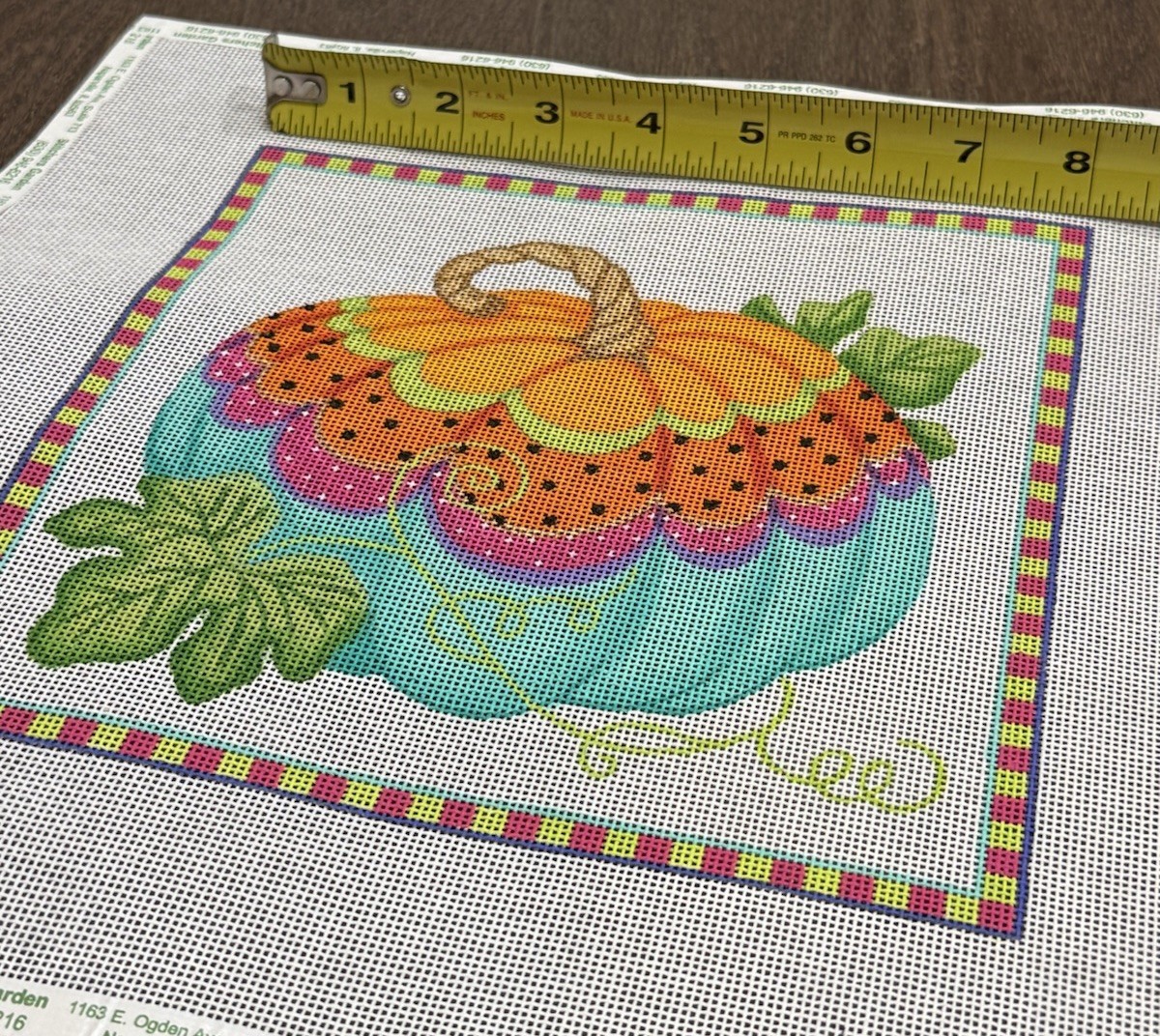 Kate Dickerson Hand Painted Needlepoint Canvas Funky Pumpkin 3