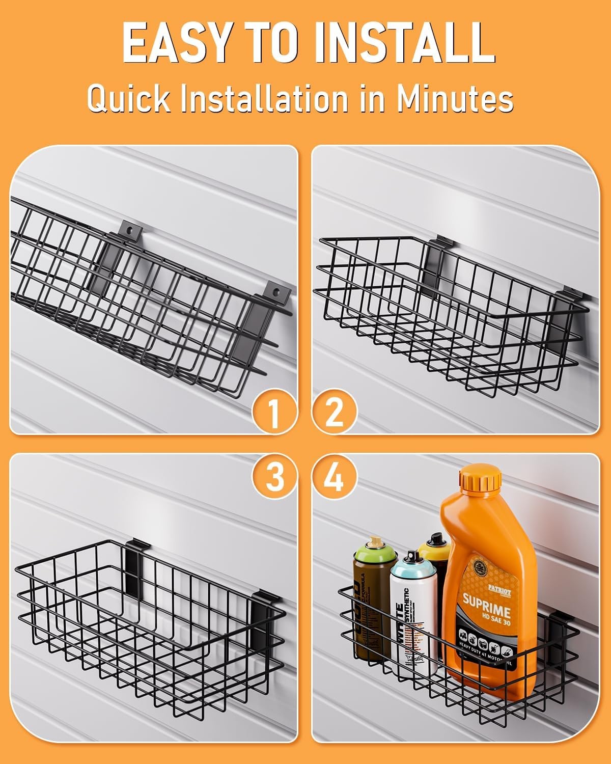 INCLY 4 Pack Black Slatwall Baskets Set, Ventilated Metal Hanging