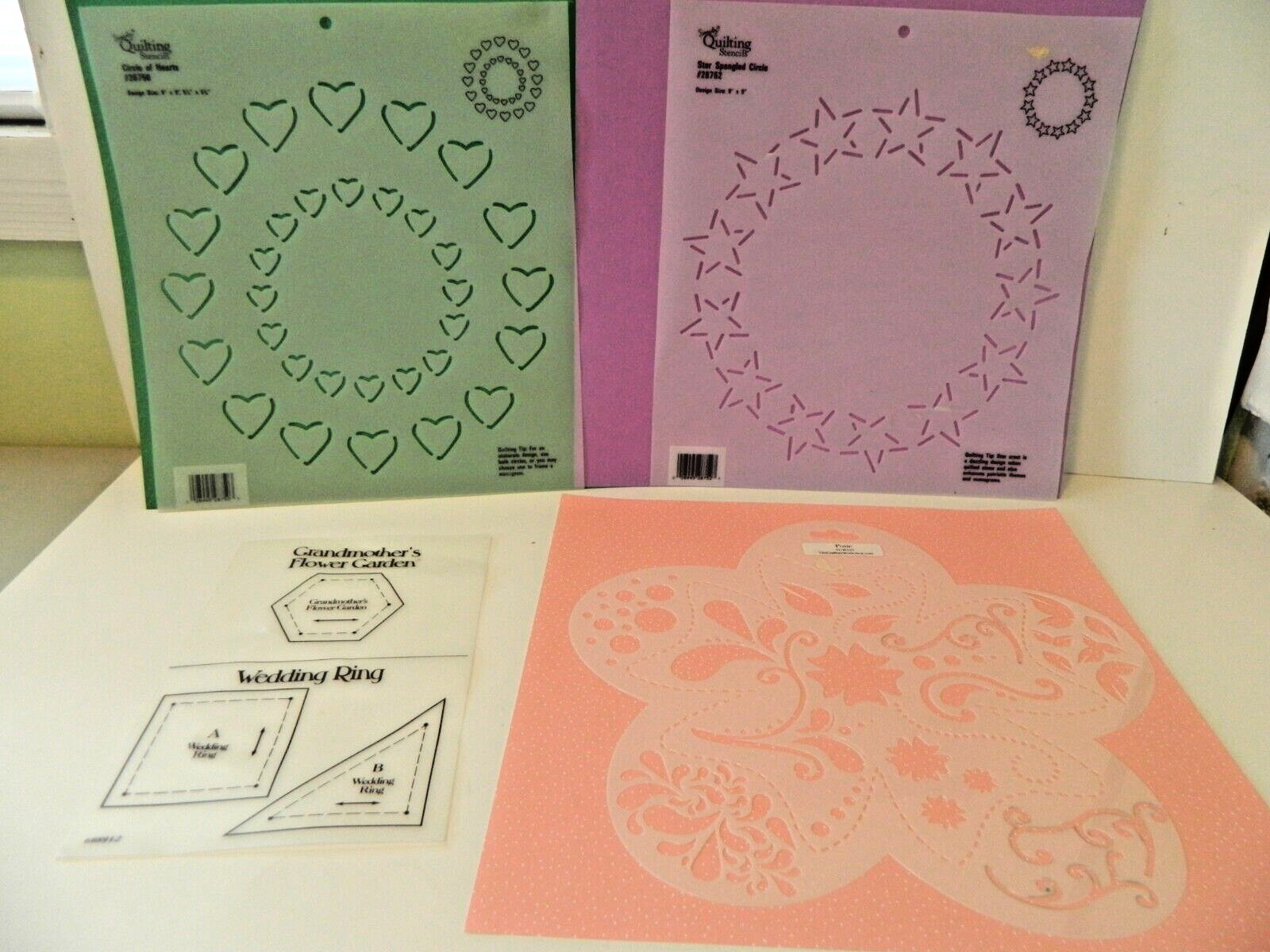QUILTING STENCILS,(4) CIRCLE OF HEARTS,STAR SPANGLED, POSIE, WEDDING RING