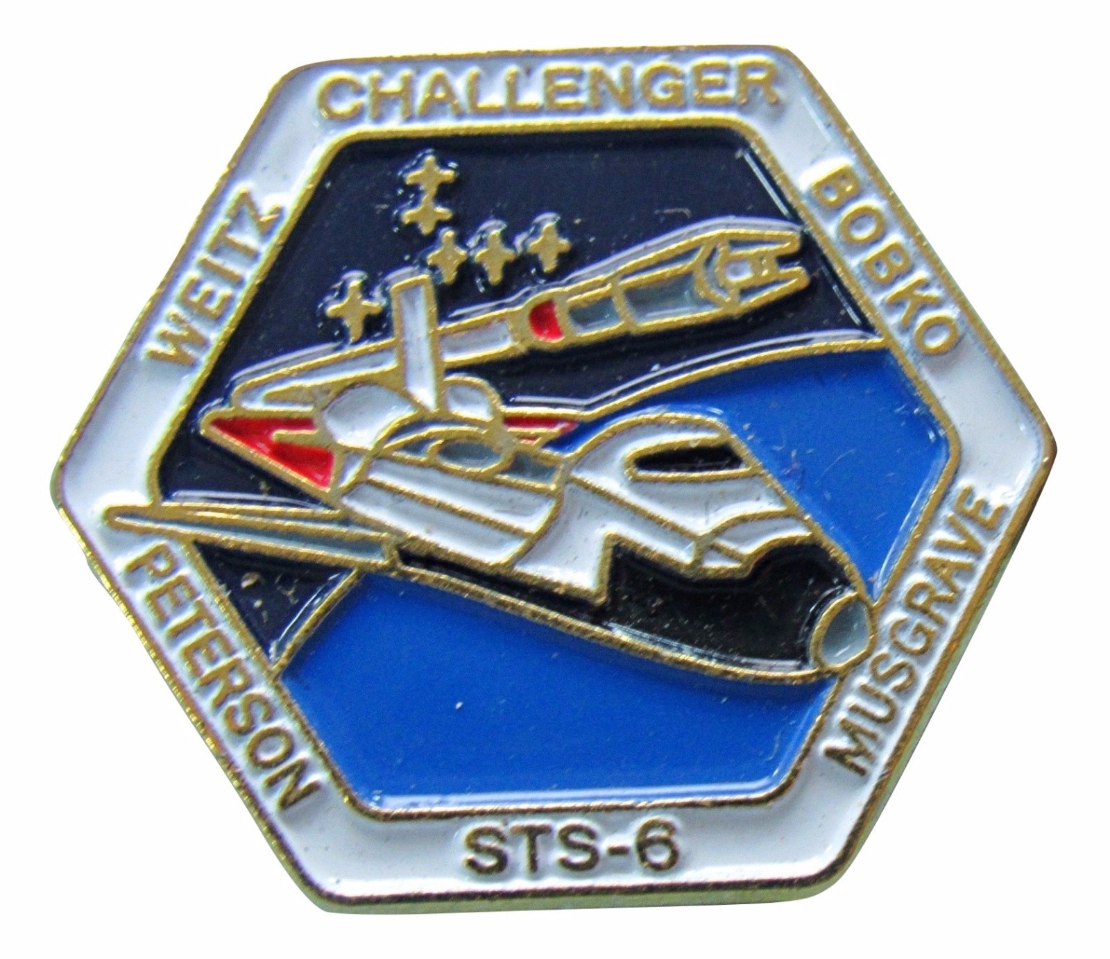 PIN enamel vtg NASA Space Shuttle STS-6 CHALLENGER Peterson Weitz Bobka Musgrave