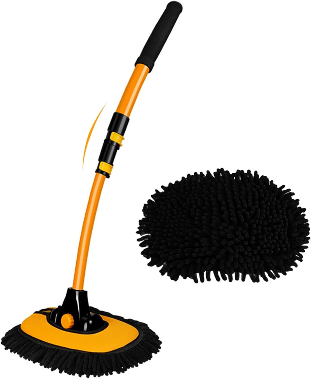 15° Curved Car Cleaning Brush with Telescopic Handle 43" Aluminum Alloy Long Rod