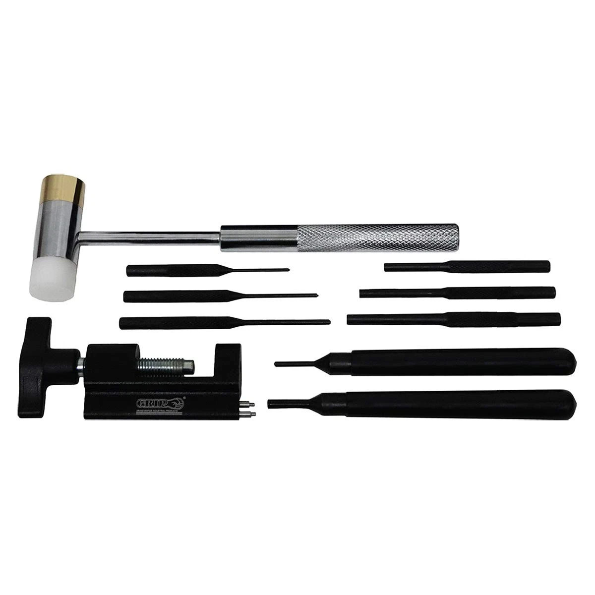 Grip 10 pc Master Gunsmithing Roll Pin Tool Kit - Dual Head Mallet, Bolt...