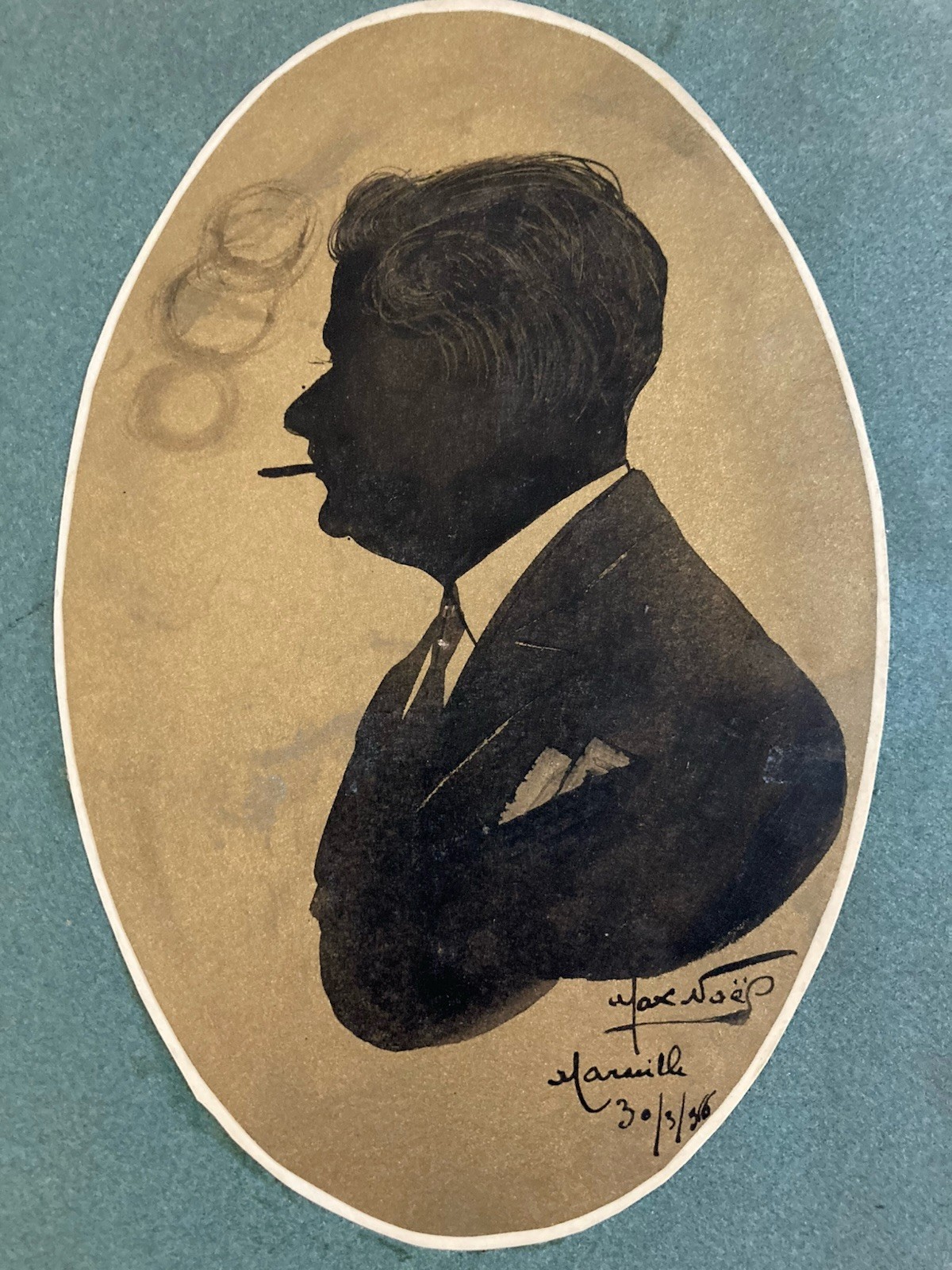Beautiful Portrait, Ink, Profile Man 1936 Marc Noël Art Deco Antique To Identify