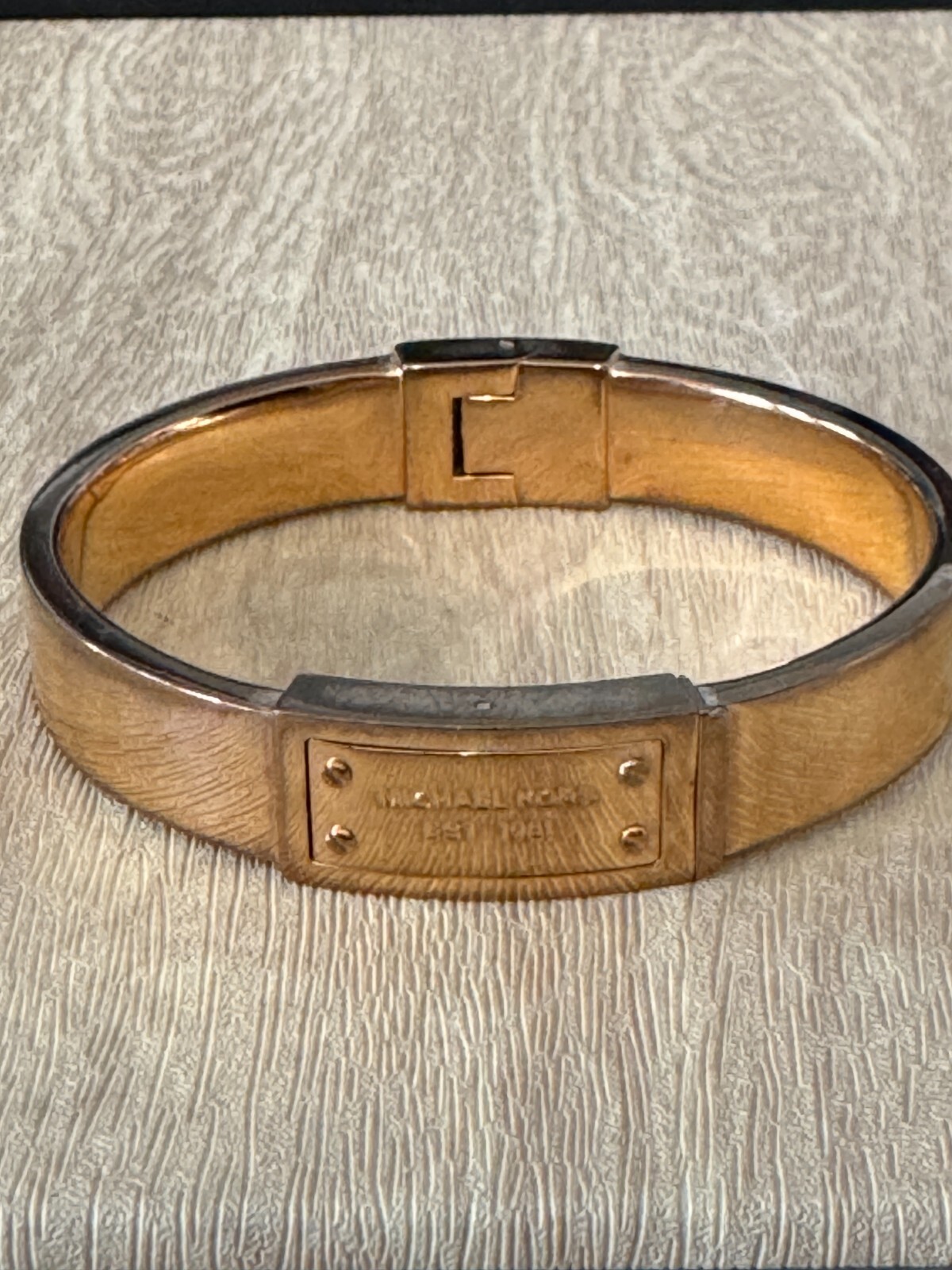 Michael Kors Gold Plated Wide Hinged Bangle Bracelet Designer Signed