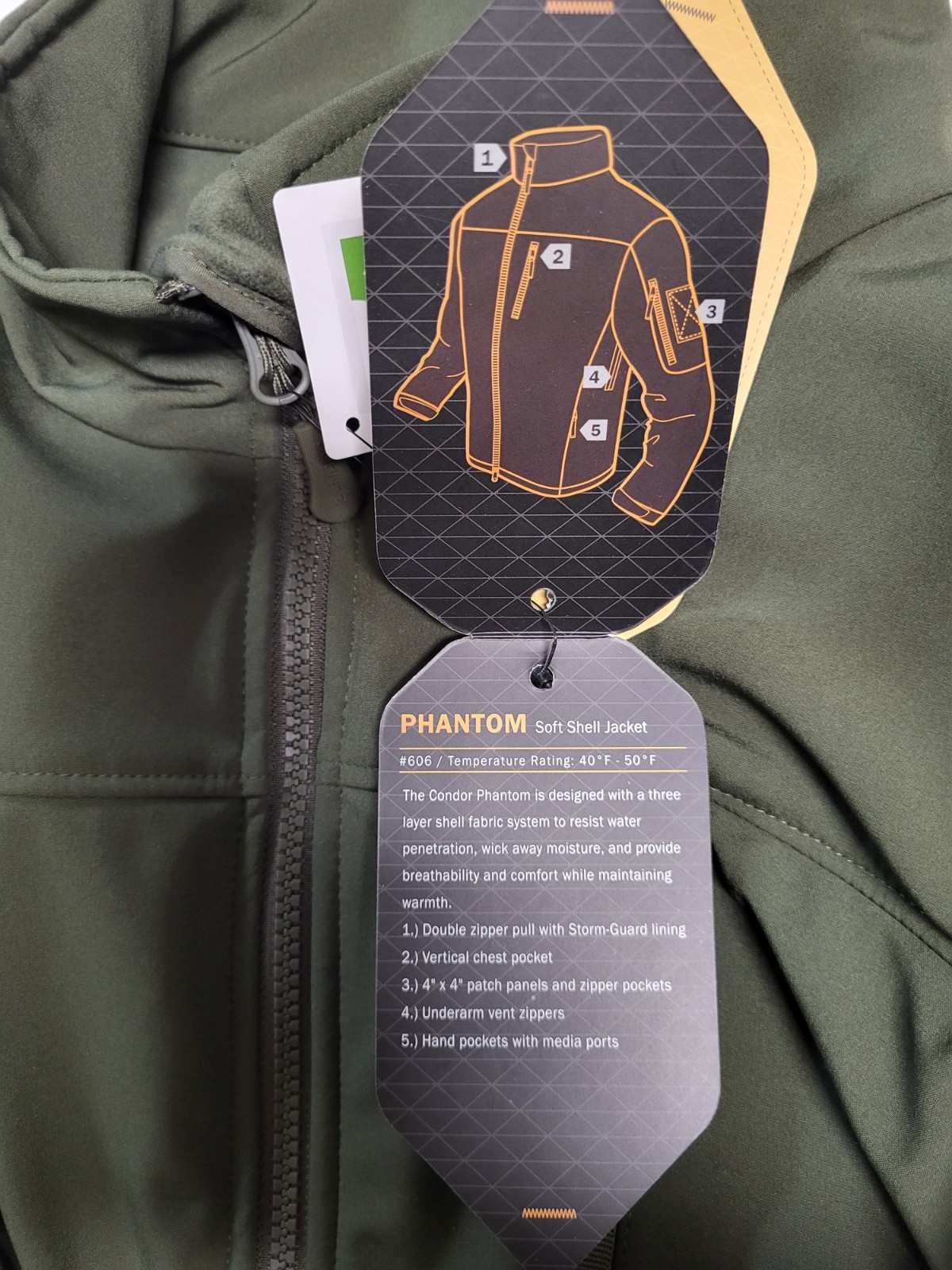 CONDOR Phantom Softshell Jacket OD XXL Multiple Pockets, Water resistant