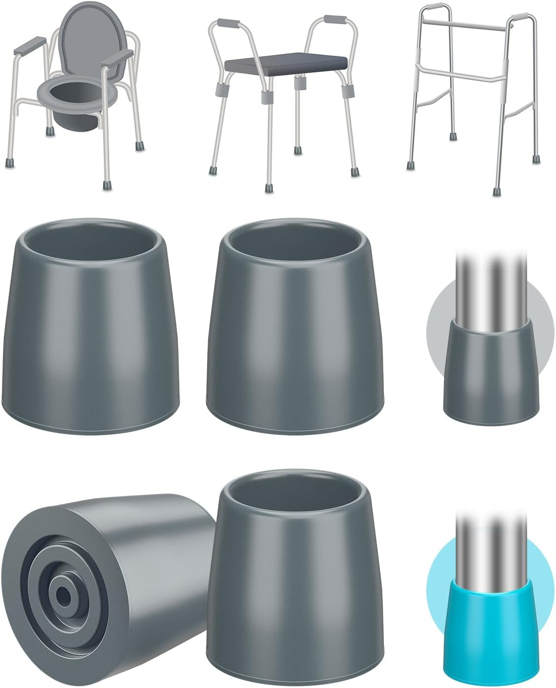 Rubber Walker Tips - Walker Feet Replacement - Walker Leg Caps - Heavy Duty A...