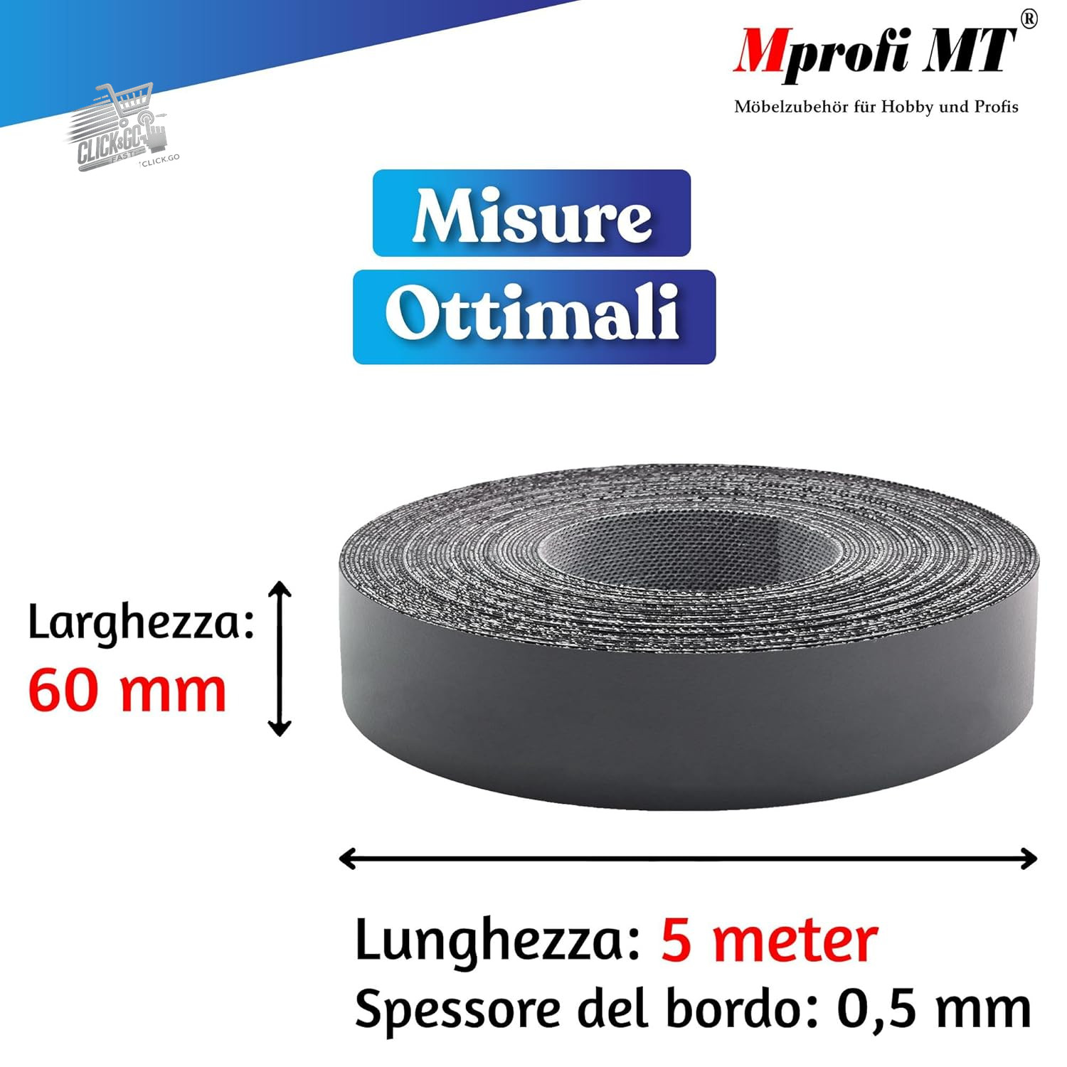 ® - Anthracite Effect Edge | 60mm X 5M | Easy to Apply | Kitchen Edge in