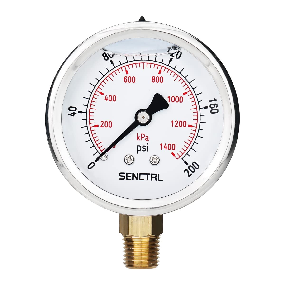 SENCTRL 0-200 Psi Glycerin Liquid Filled Pressure Gauge, 2.5" Dial 0-200Psi