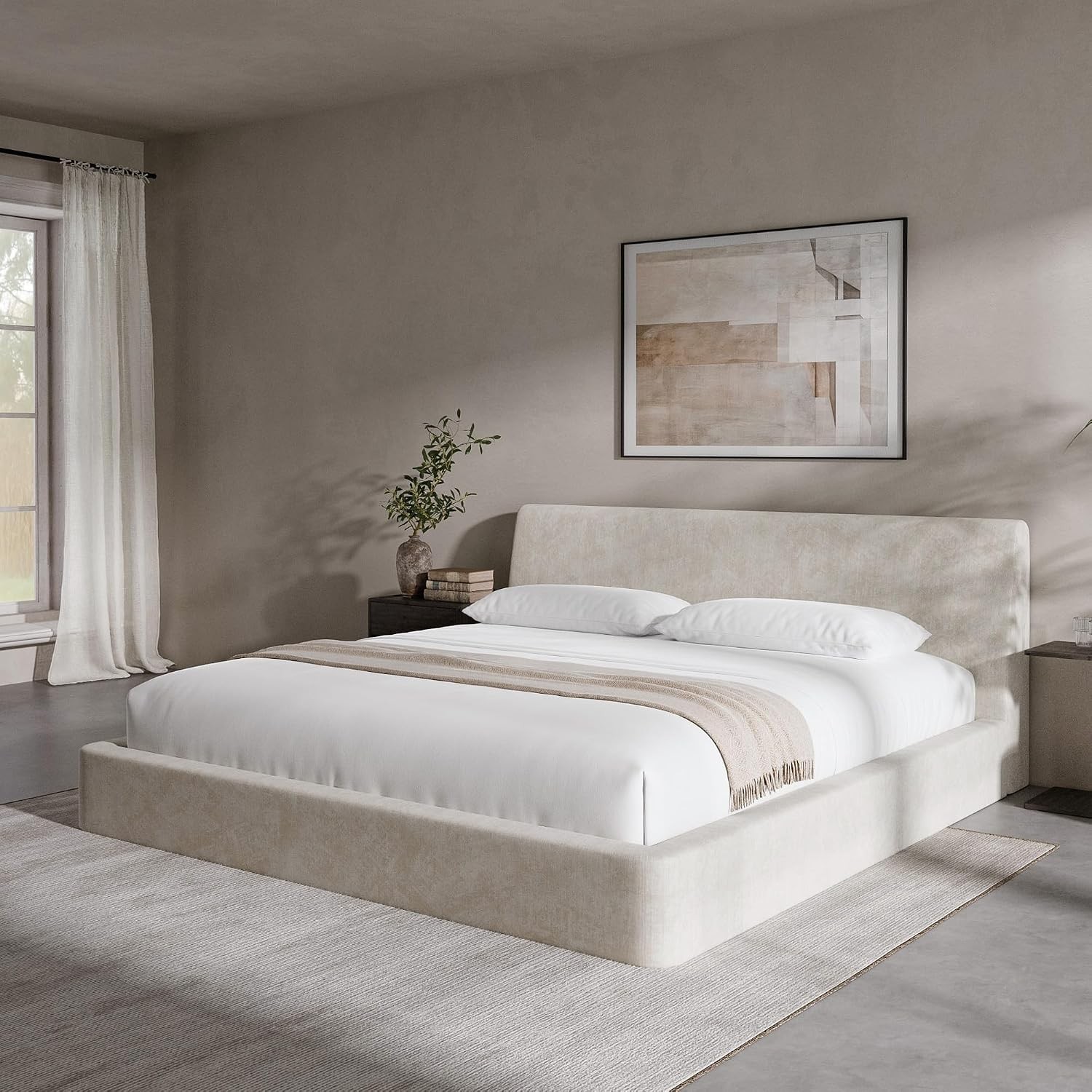AirFrame King Size Bed Frame W/ Ergonomic Angled Foam Cushioned Headboard