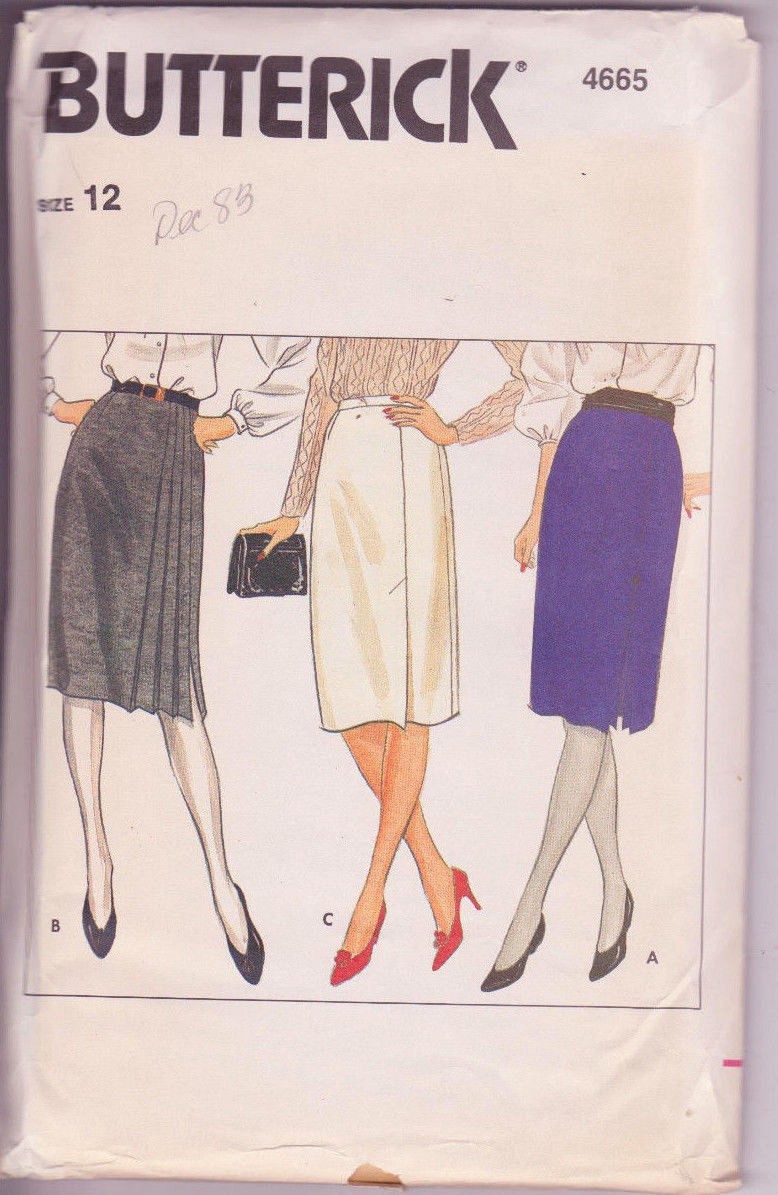 4665 BUTTERICK - Straight SKIRT in 3 Variations - Sz 12