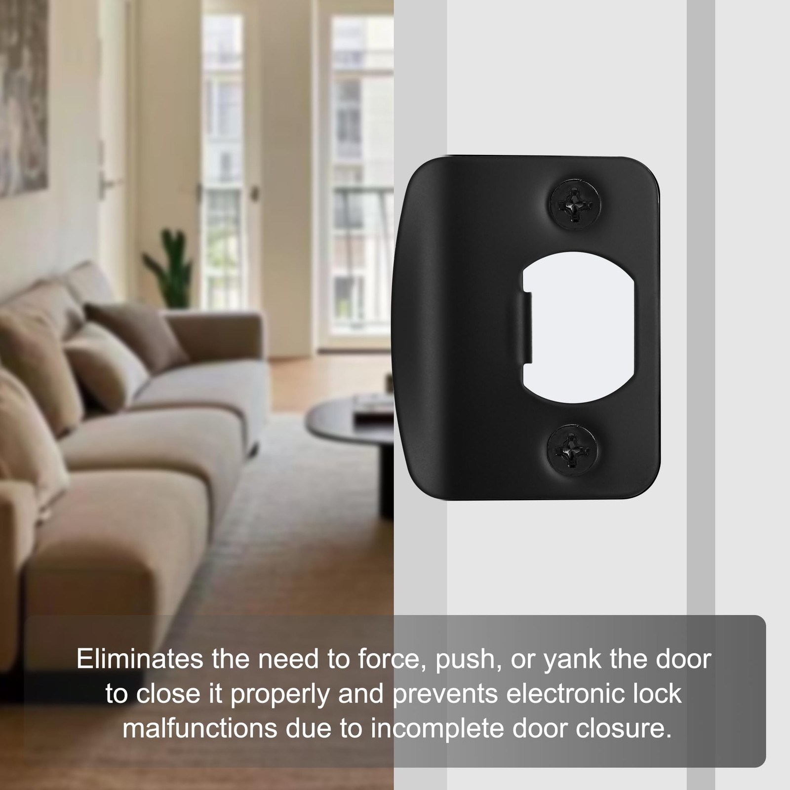 Matte Black Door Strike Plate for Interior Doors, Adjustable Security Reinfor...
