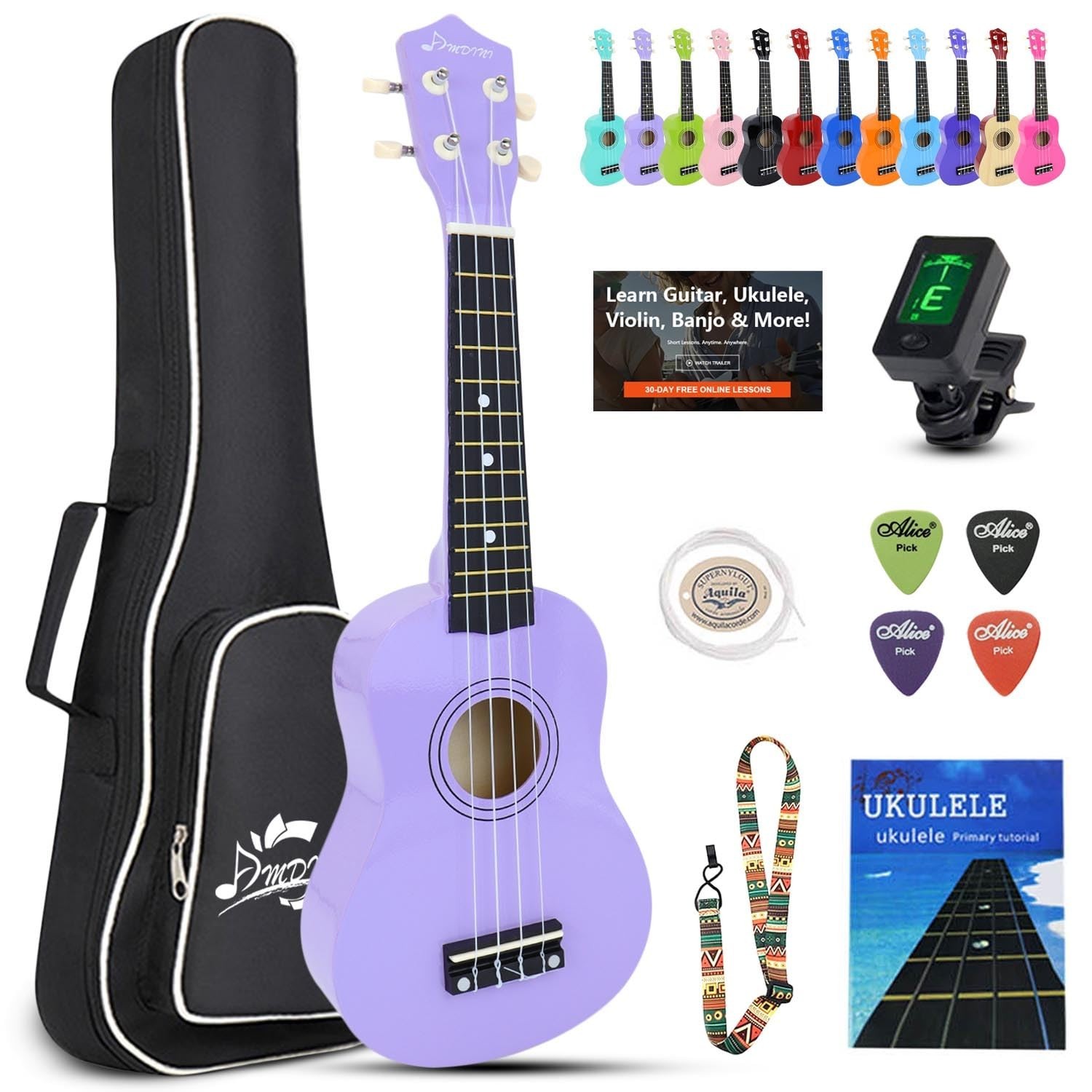 Ukulele for Beginners Hawaiian Wood Soprano Ukelele Starter Kit for Kids Adul...