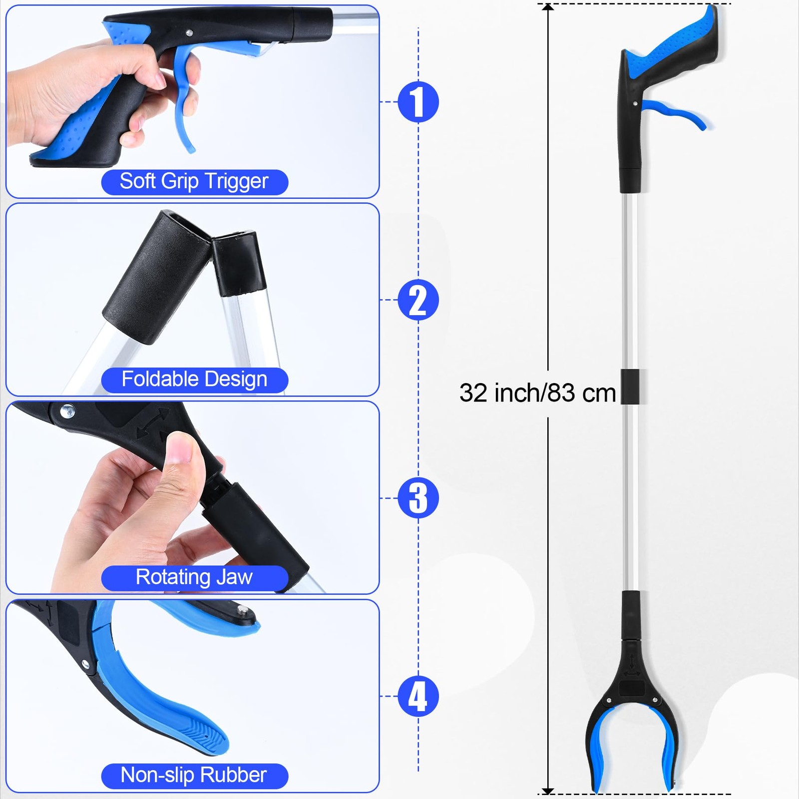 6 Pack 32 Inch Commercial Trash Grabber Tool for Elderly Assist, Foldable