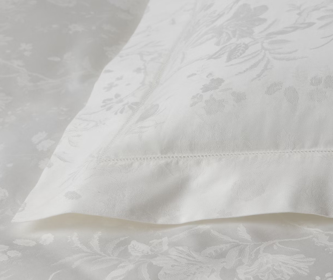 Ralph Lauren Bethany Jacquard KING Pillowcases Beige Floral Organic Cotton 2PC