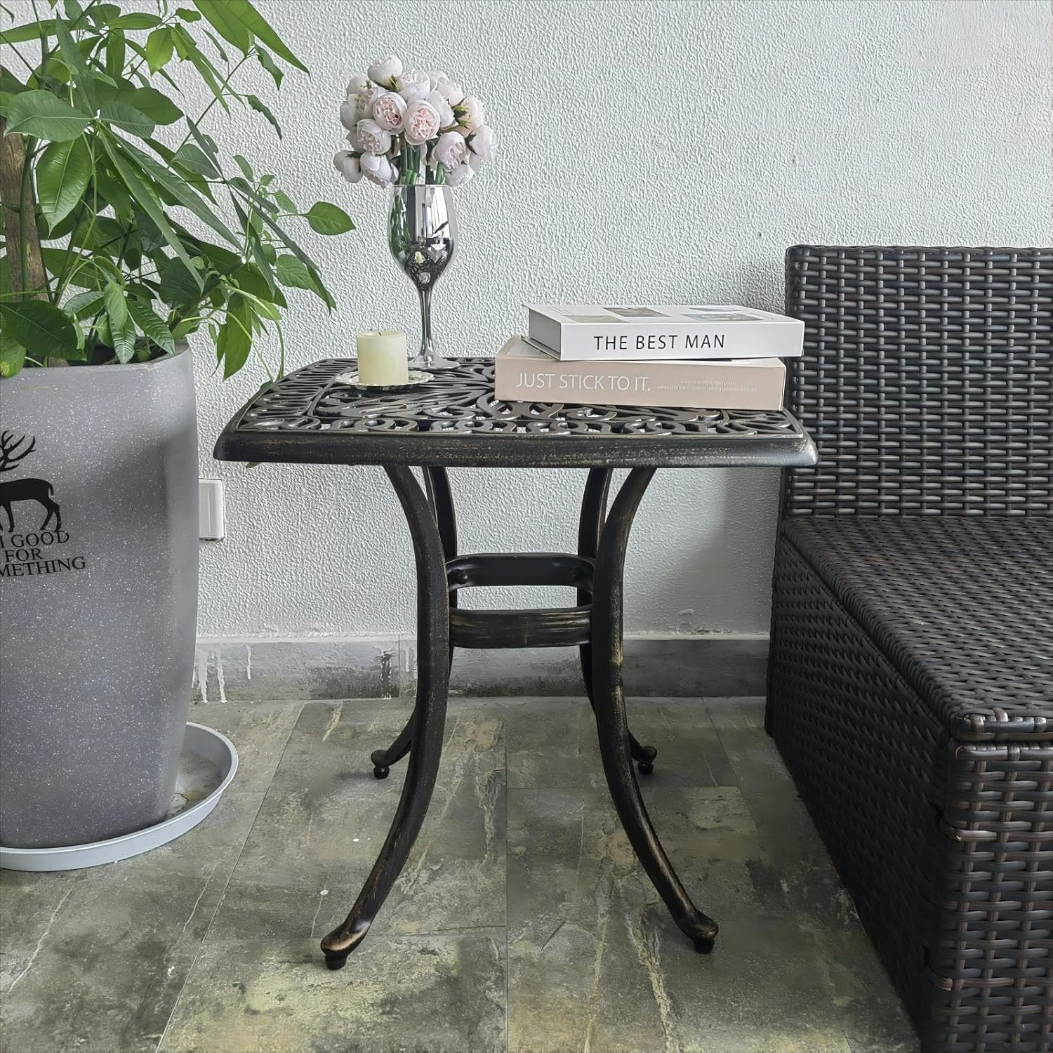 Stylish Bronze Aluminum Side Table - Weather Resistant & Low Maintenance