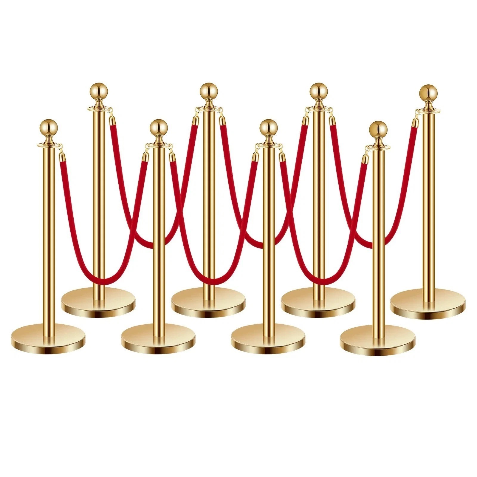 Stanchions and Velvet Ropes 8Pcs, Hollow Base with Stainless Steel Post, 6 Red