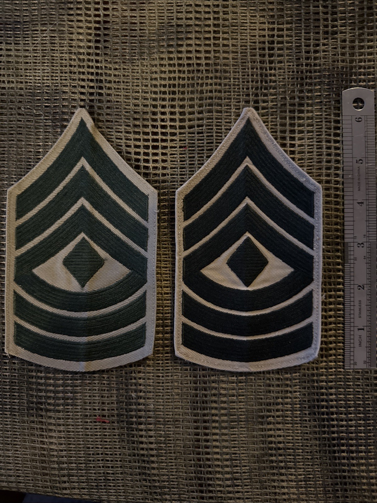 Vintage USMC Patches E-8 Green on Tan Marine Corps 1st First Sergeant Pair MC6