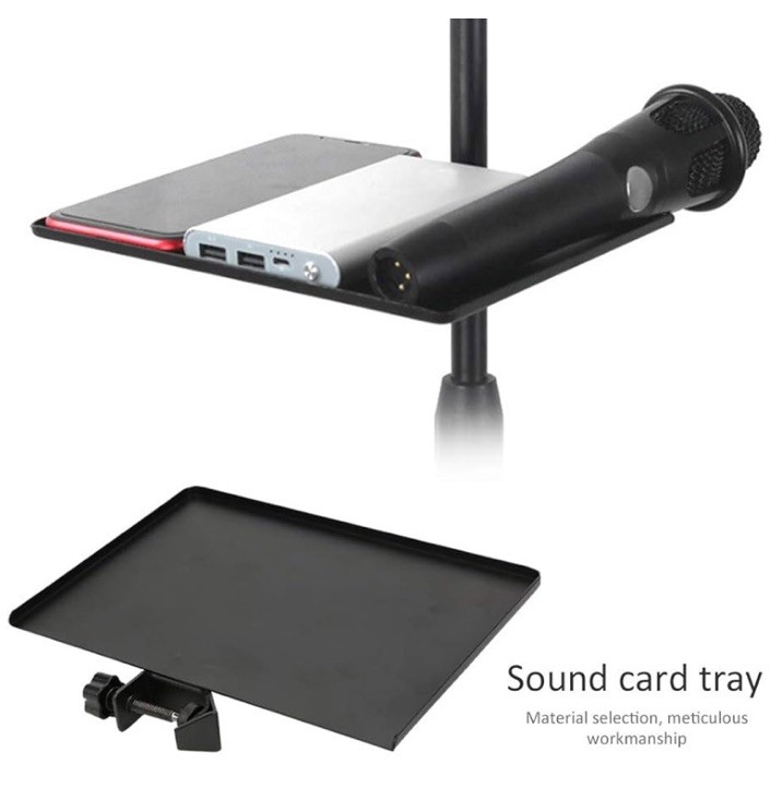 1 Pcs Microphone Stand Tray 7.9x5.5 in - Steel Clamp-On Rack Tray Holder