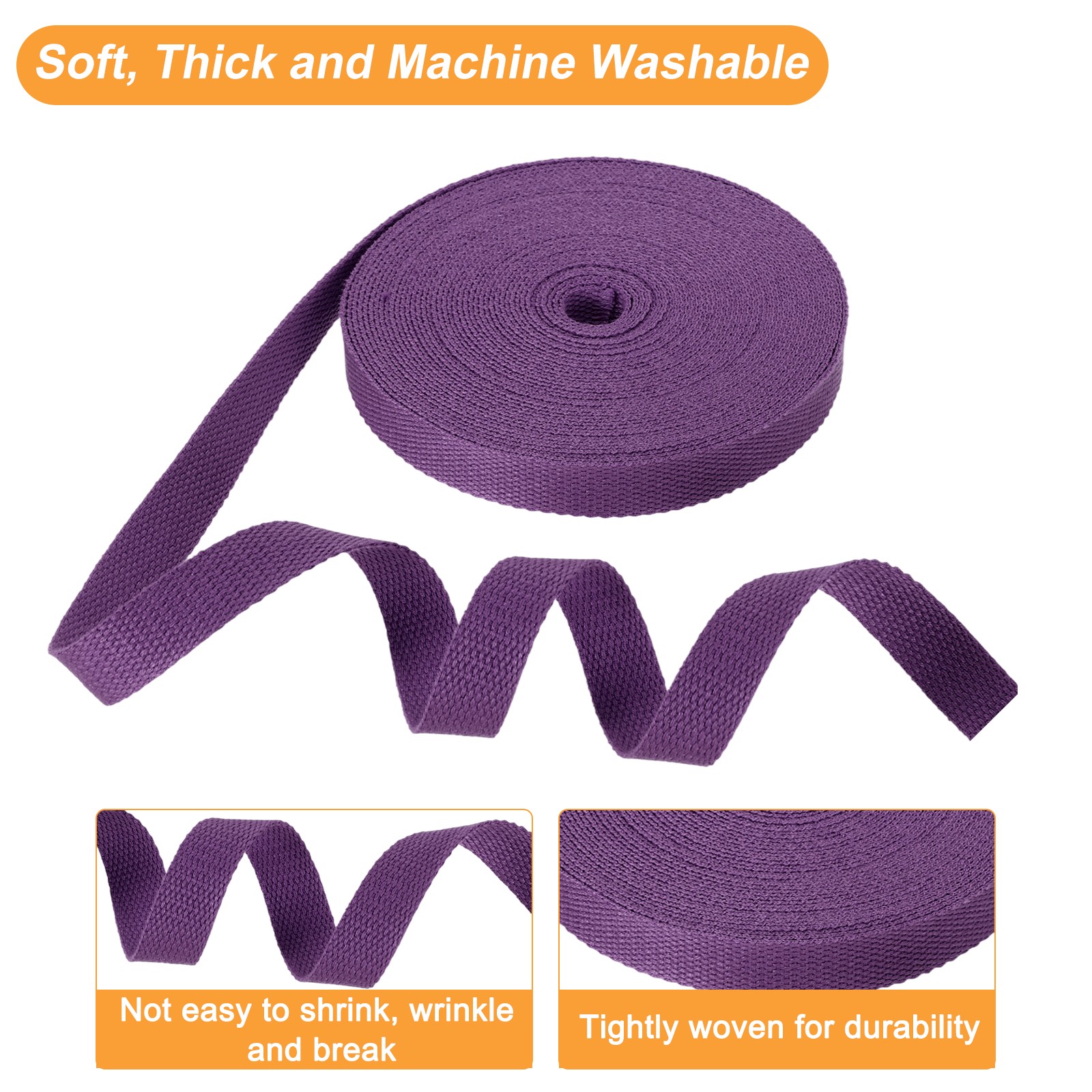 Cotton Webbing 0.8 Inch 11 Yard Polyester Cotton Webbing Strap, Purple
