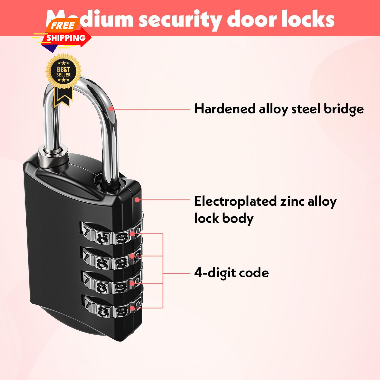 20 Pcs 4 Digit Combination Lock, Small Combo Padlock Black Locker Locks