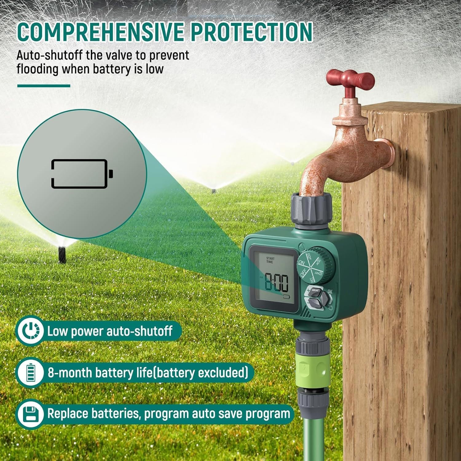 Sprinkler Timer: Programmable Hose Timer with Rain Delay/Manual/Automatic Wateri