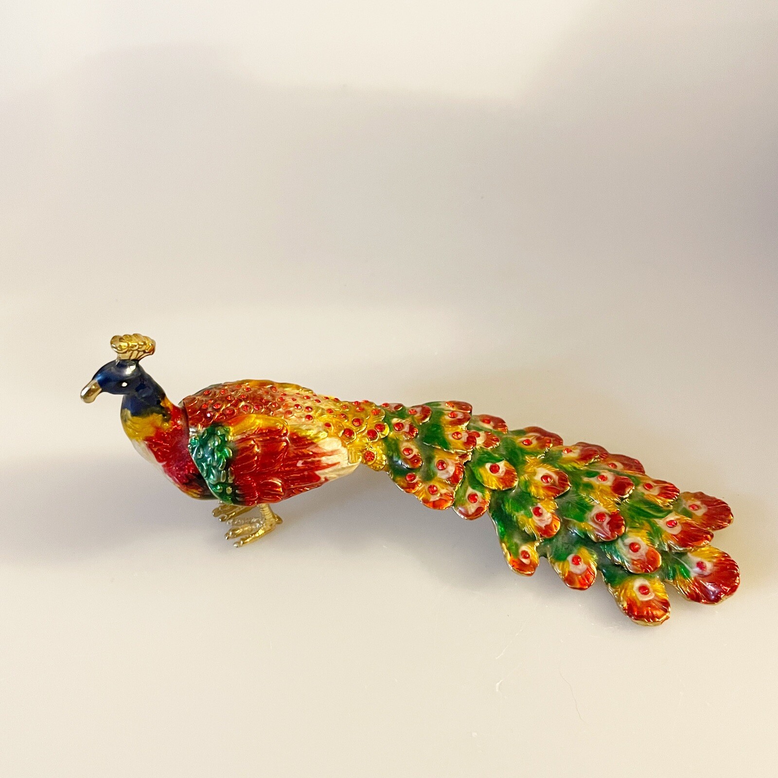 Enameled Peacock Trinket Box With Crystals No Box