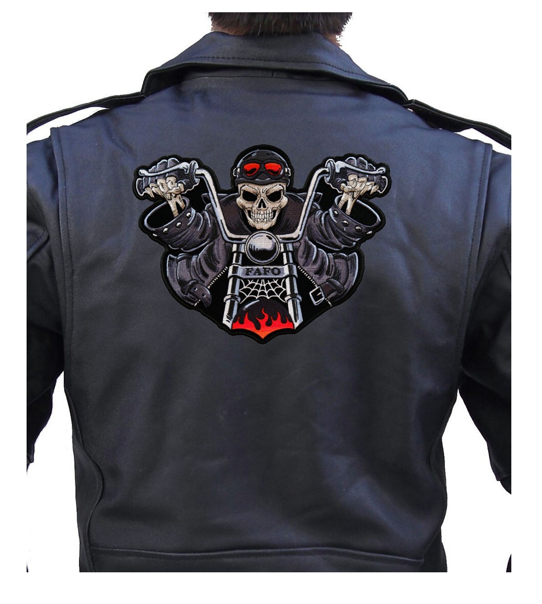 Large Skeleton Skull Motorcycle Rider With Flames Embroidered Biker Patch