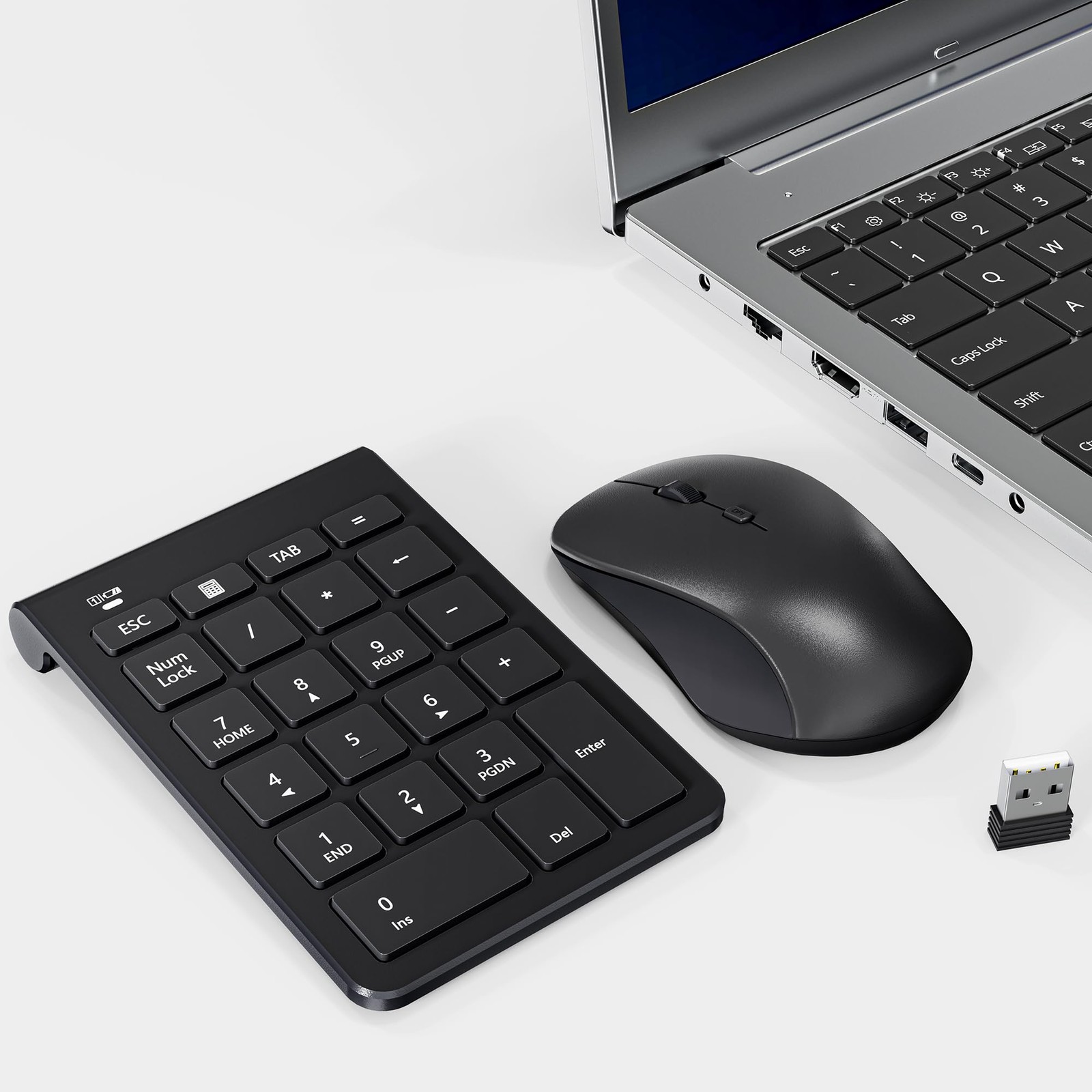 Wireless Number Pad and Mouse, 22 Keys USB Keypad and 3 Adjustable DPI Silent
