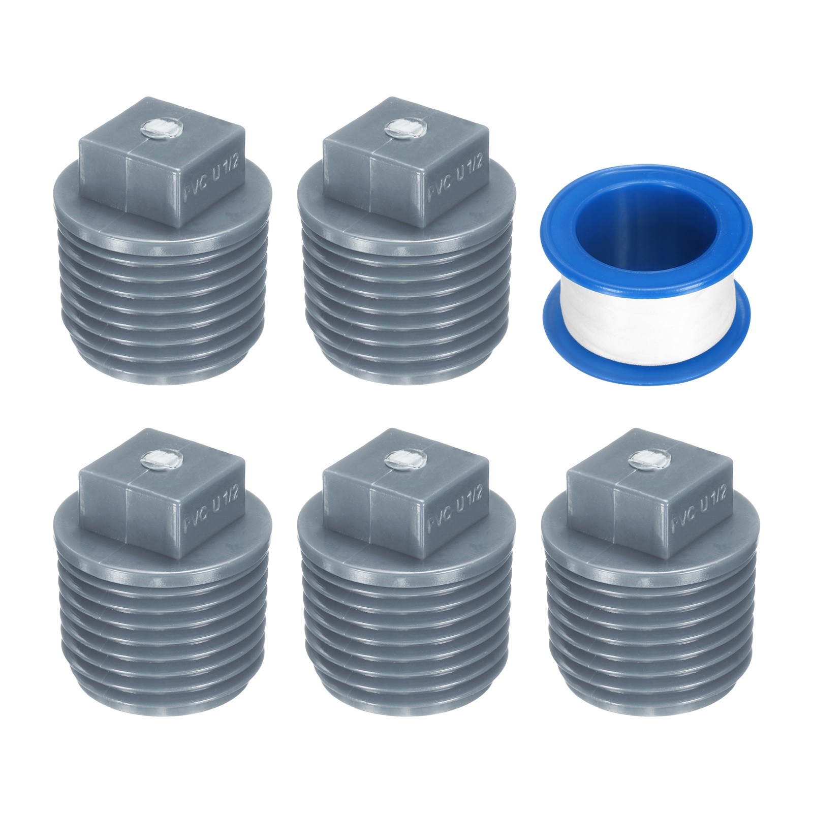 10Pcs 1/2 Inch PT Male Thread PVC Pipe Fitting Plug with Tape, Gray