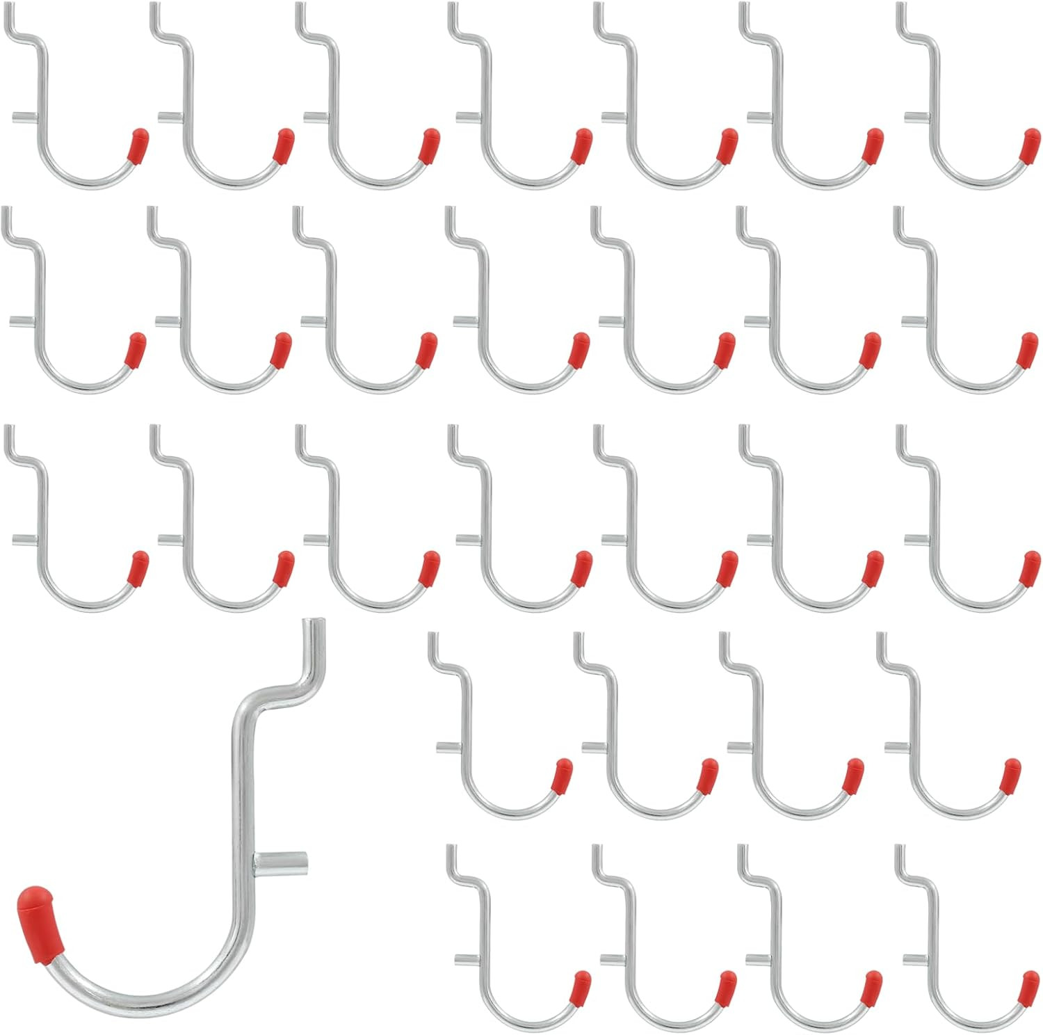 30Pcs Metal Pegboard J Hooks, 1/4" Pegboard Wall Display Assortment Peg Board St