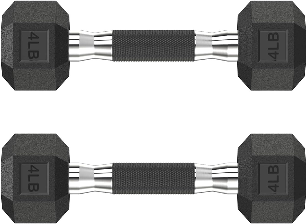 Rubber Encased Hex Dumbbell Pair, 2.5-65 Lb | Non-Slip Handle Design for Secure