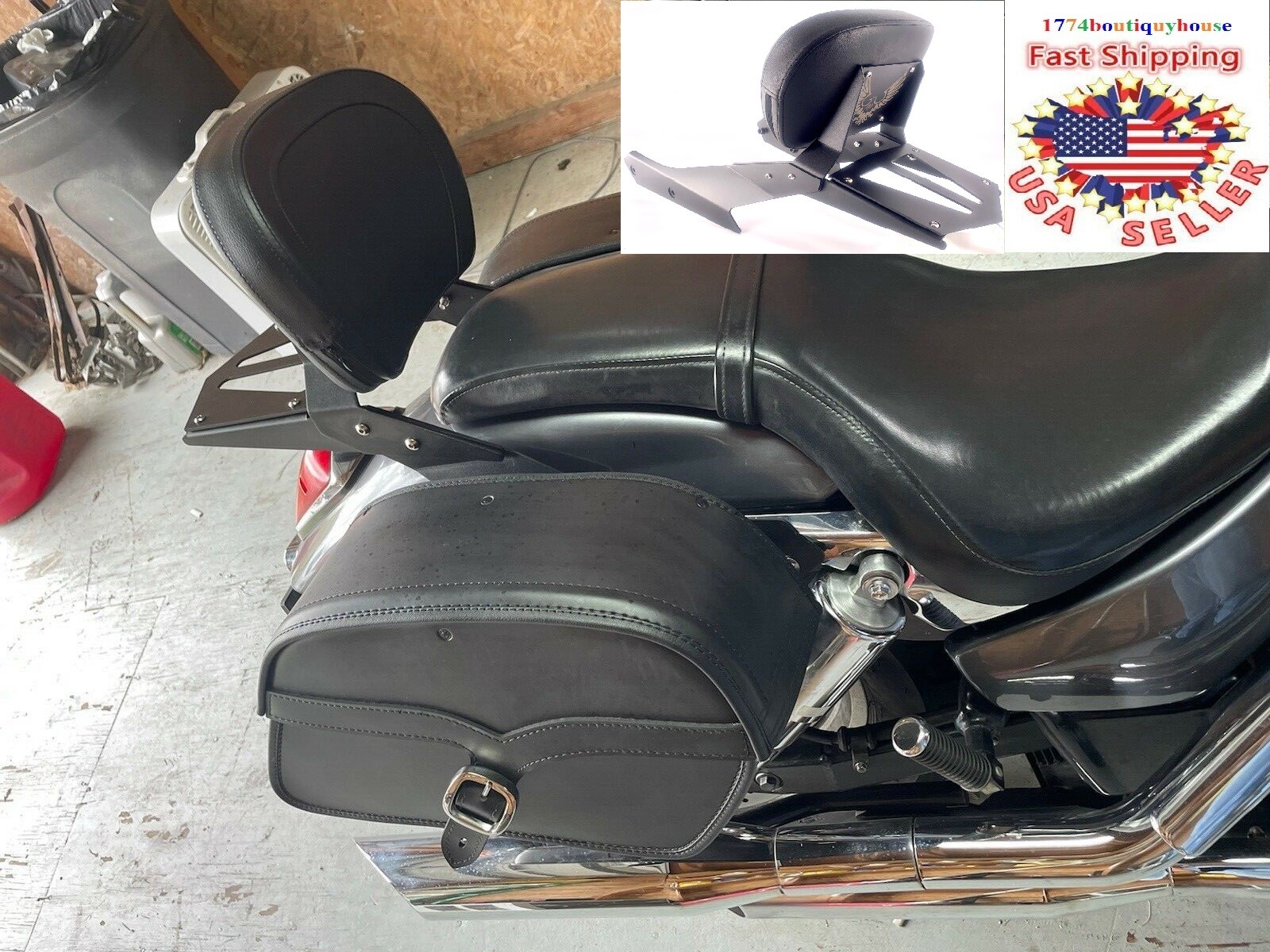 MATTE BLACK Honda VTX 1800 C F Sissy Bar Backrest with Luggage Rack 2005-2009