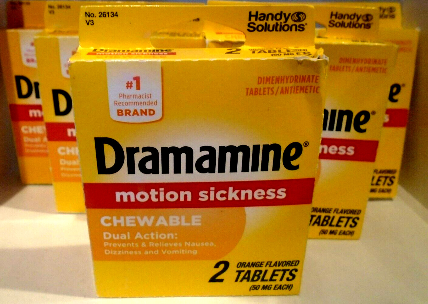 Dramamine Chewable Motion Sickness Relief Orange Flavor 2 Count 5-PACK