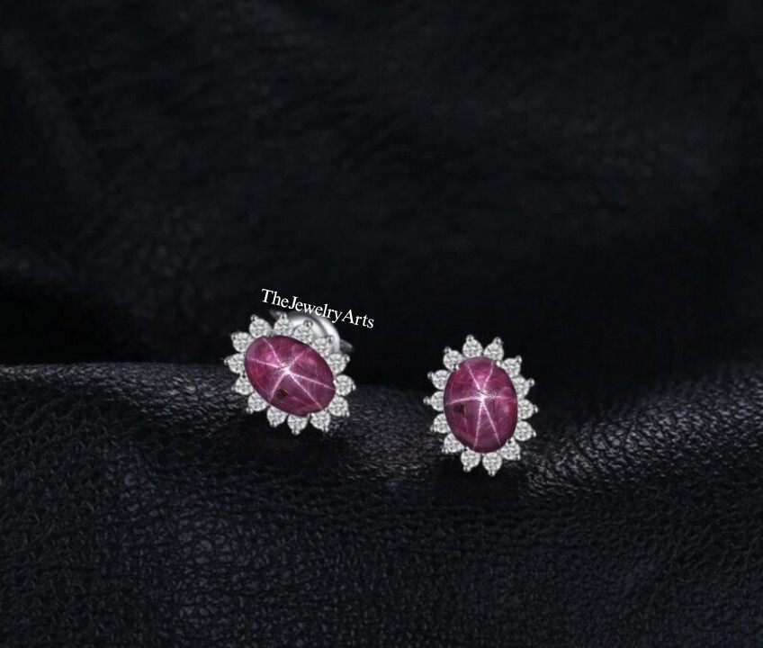 Genuine Ruby Star Studs Earrings for Bride Red Star Earrings in 925 Silver