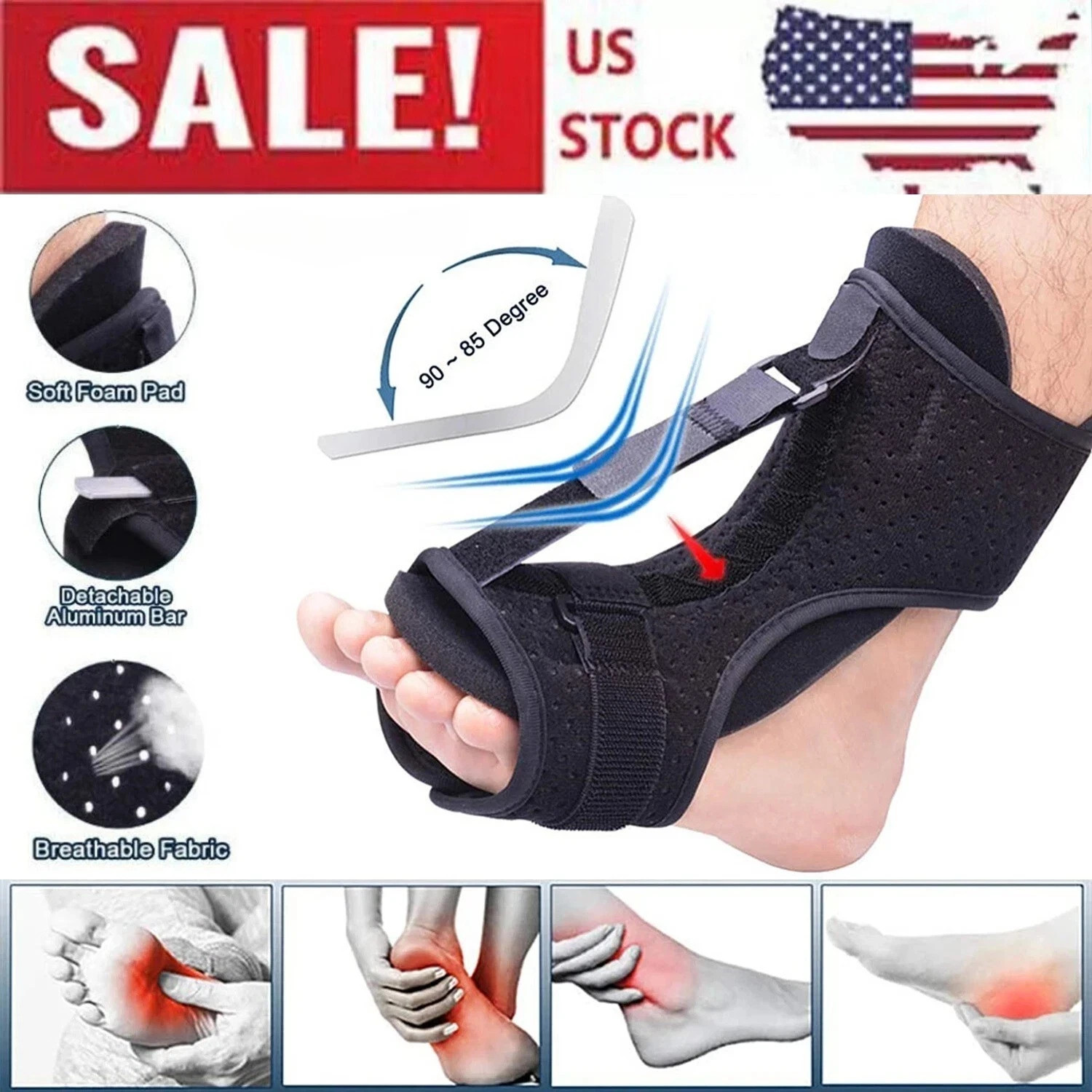 Share Plantar Fasciitis Night Splint Adjustable Foot Drop Ankle Brace Support To